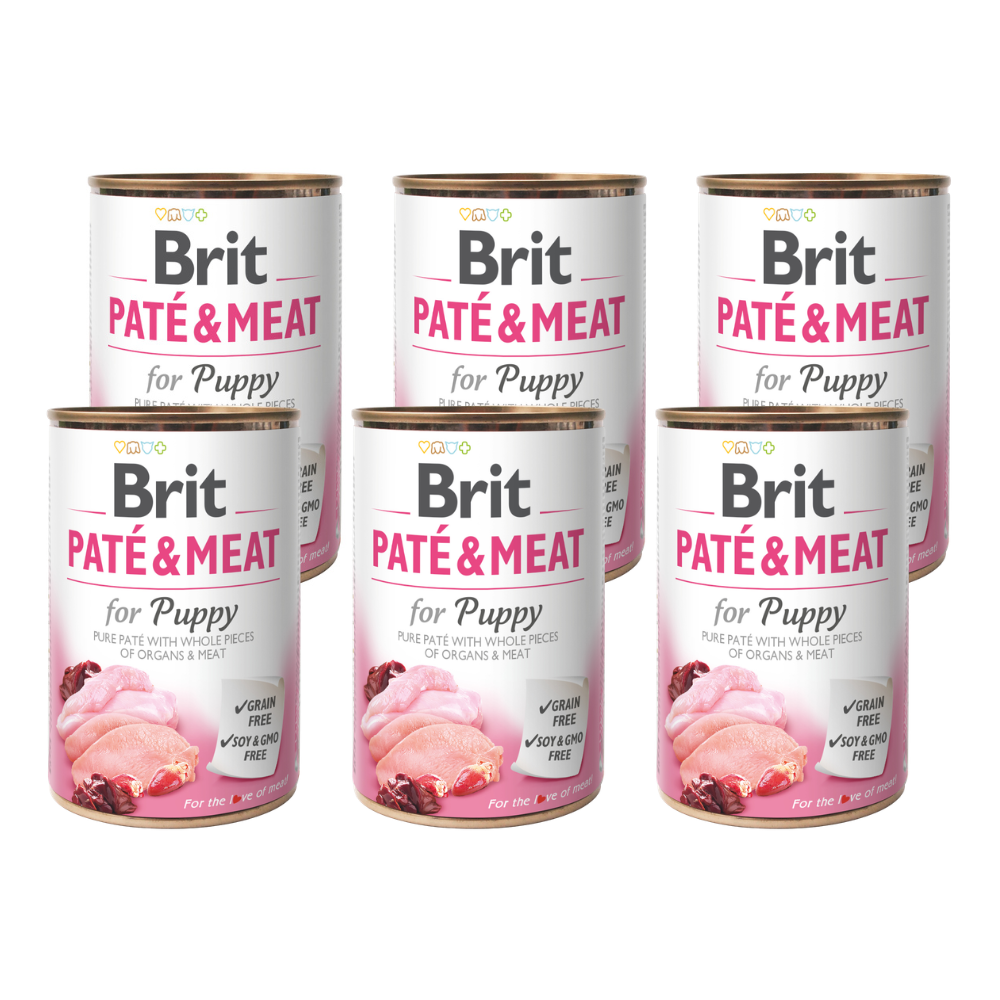 Promocja 5 szt + 1 szt Brit Pate & Meat Dog Puppy Chicken & Turkey