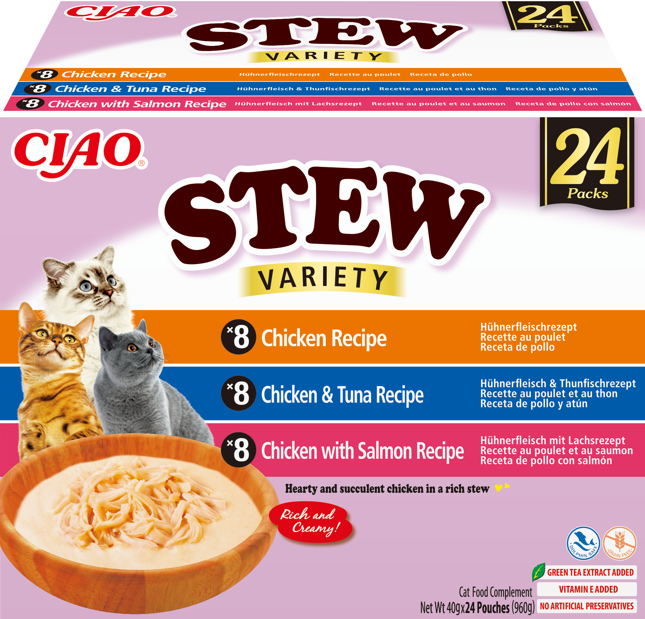 INABA CIAO Stew 24P Chicken, Tuna, Salmon 24x40g (960g)
