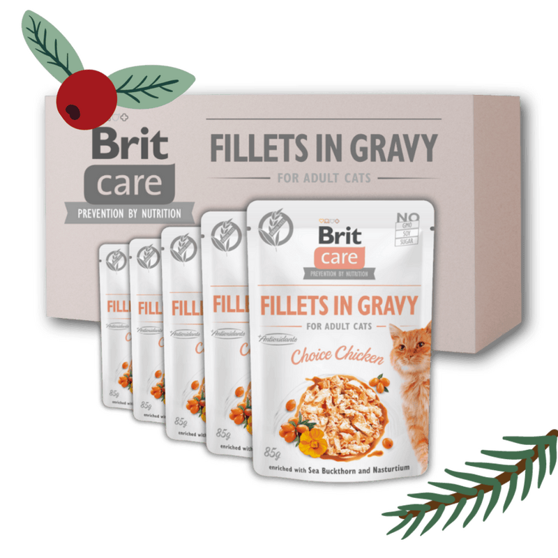 Gwiazdkowy zestaw "18+6" Brit Care Cat Pouches Fillets in Gravy, kurczak Pakiet pełnoporcjowej mokrej karmy dla dorosłych kotów w super cenie
