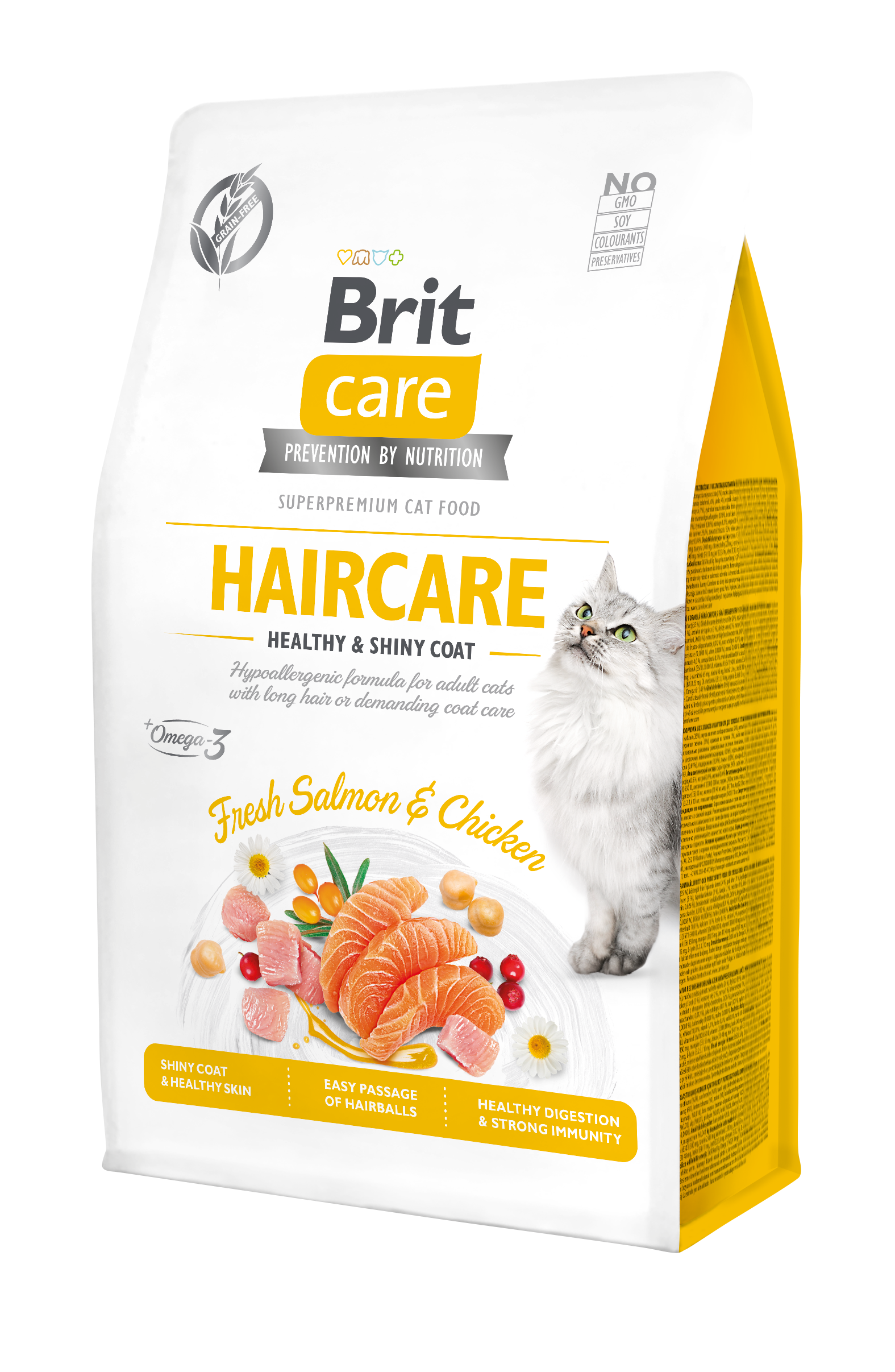 Brit Care Cat Grain-Free Haircare, łosoś i kurczak, 400 g Pełnoporcjowa karma sucha dla kotów wymagających szczególnej pielęgnacji sierści