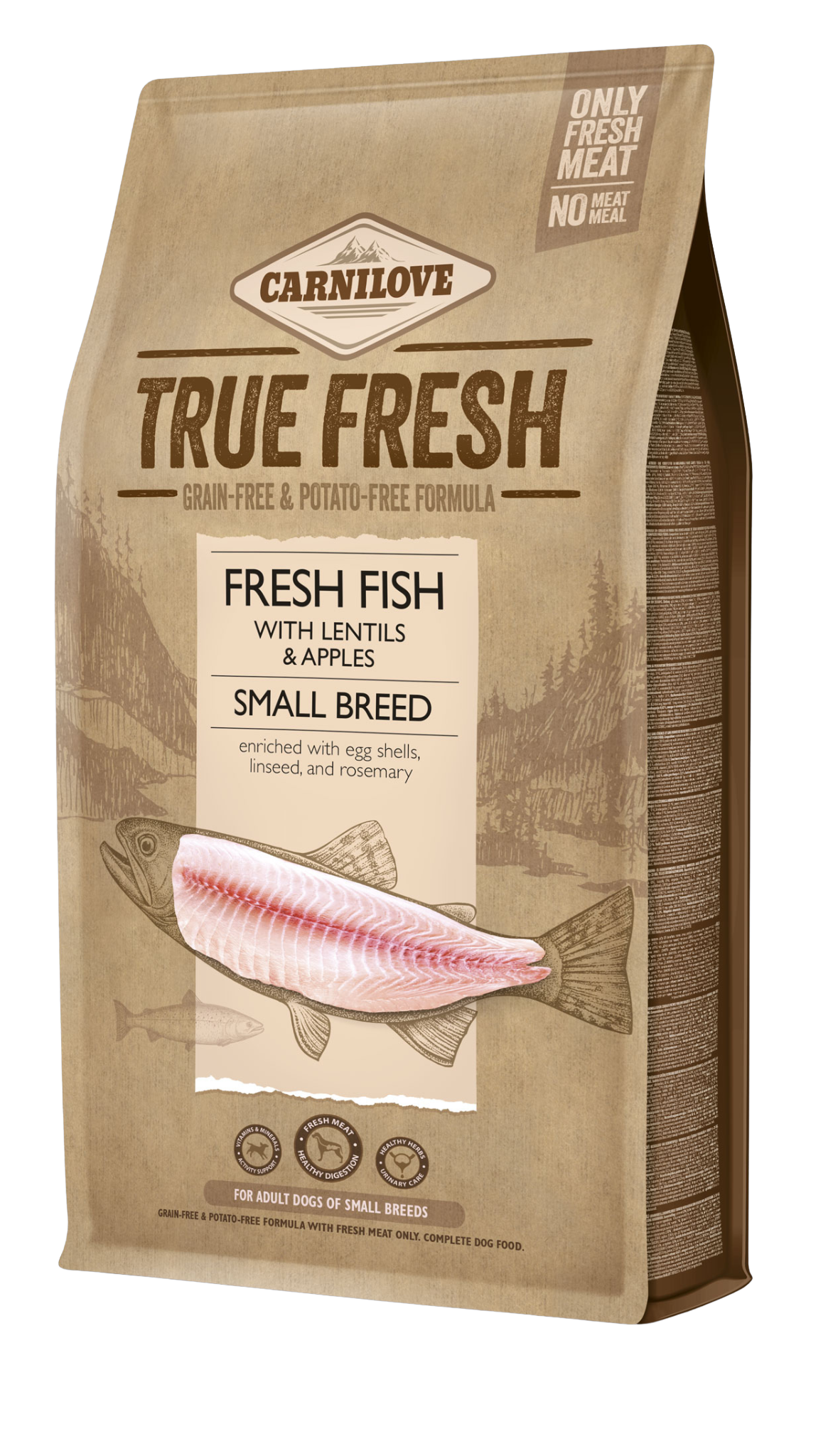 Carnilove True Fresh Dog Adult Small Breed, ryba z ciecierzycą i jabłkami, 11,4kg Pełnoporcjowa sucha karma dla dorosłych psów małych ras