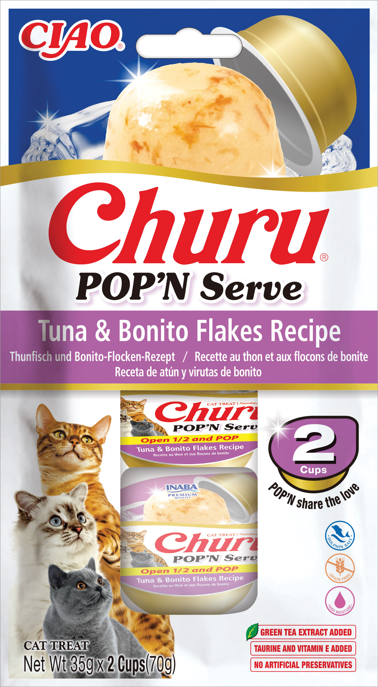 Inaba Churu Pop’n Serve Tuna & Bonito Flakes Recipe 2x35g (70g)