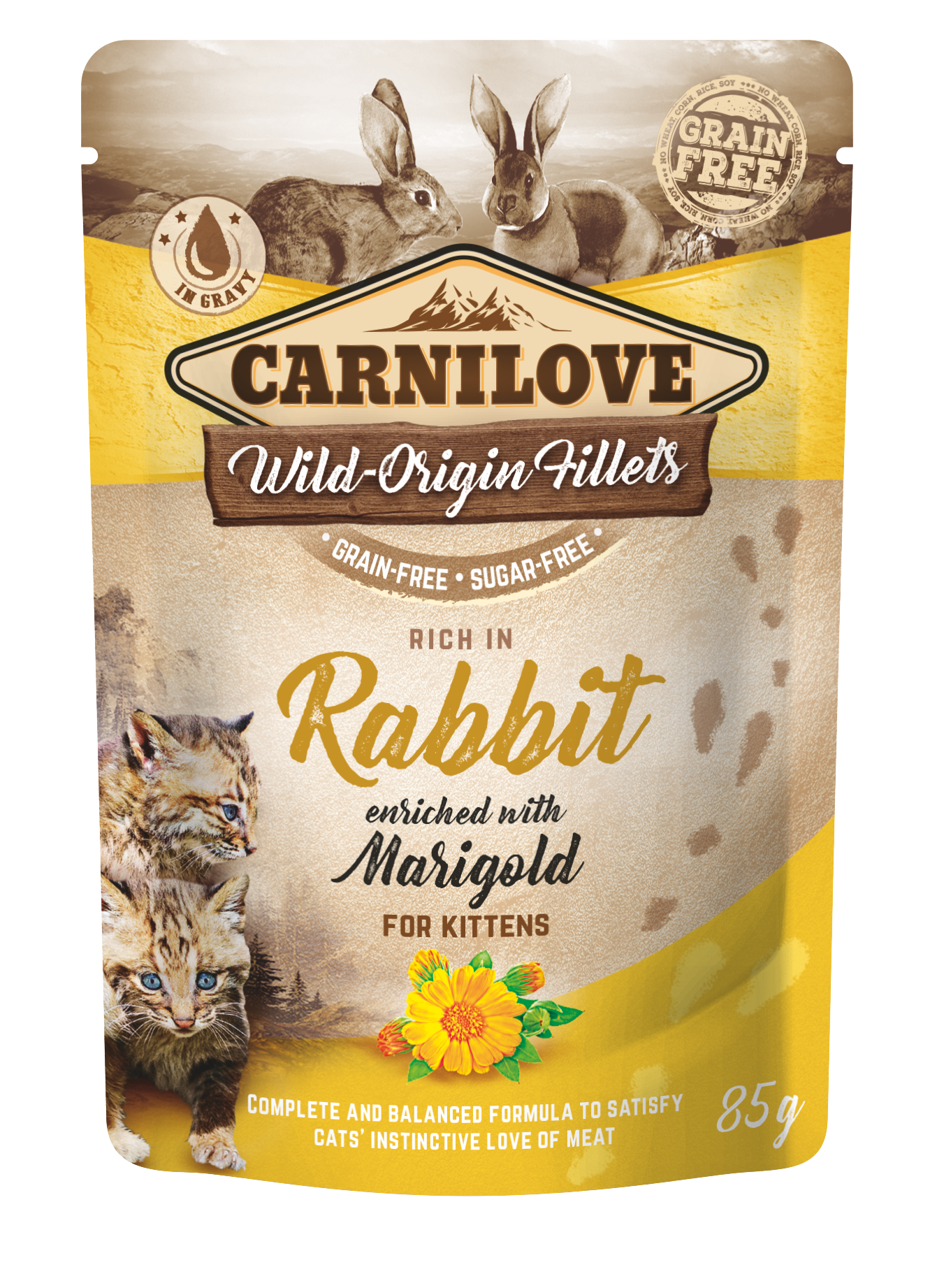 Carnilove Cat Pouch Kittens, królik i nagietek, 85g Pełnoporcjowa karma mokra dla kociąt