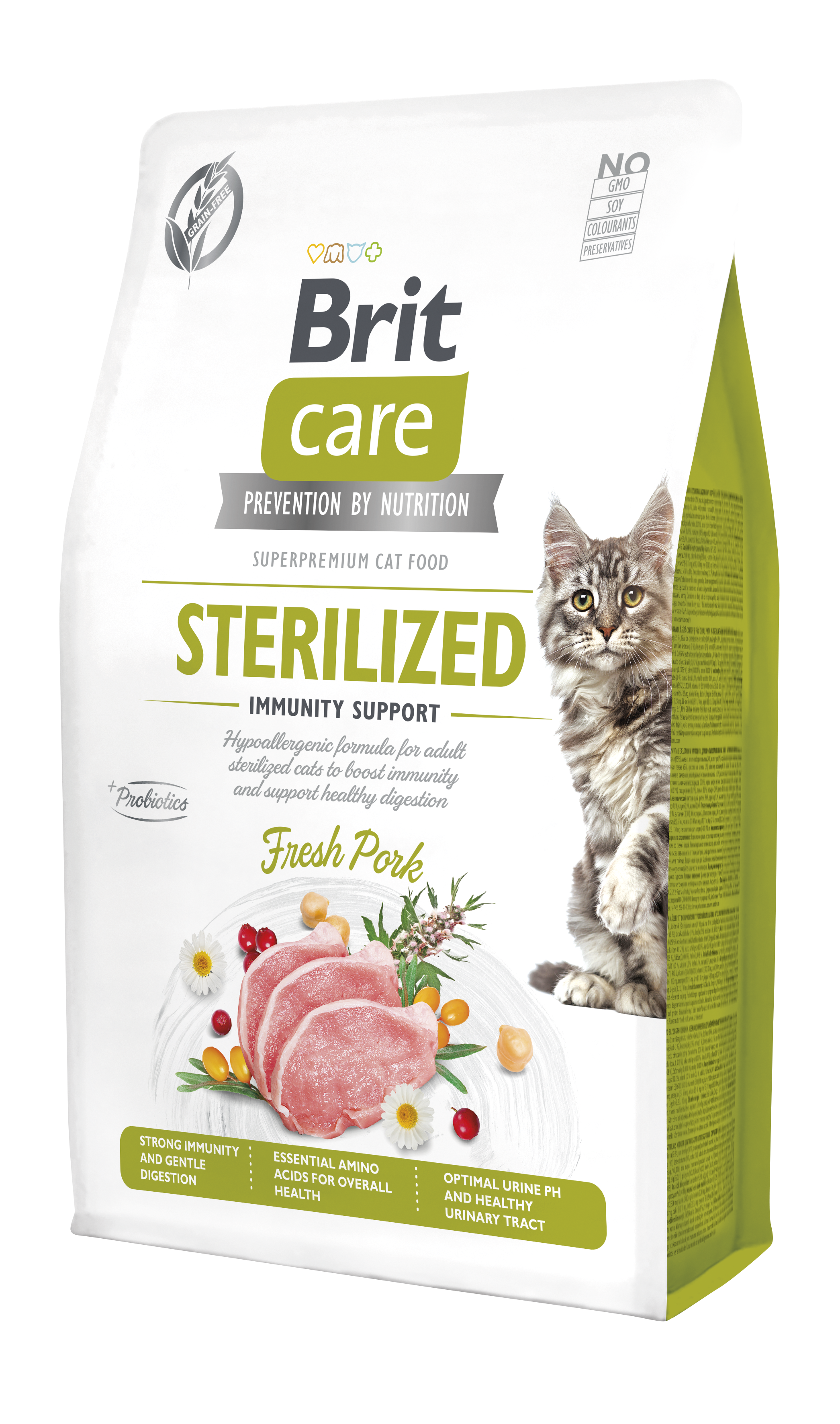 Brit Care Cat Grain-Free Sterilized Immunity, wieprzowina, 2 kg Pełnoporcjowa karma sucha dla dorosłych kotów sterylizowanych