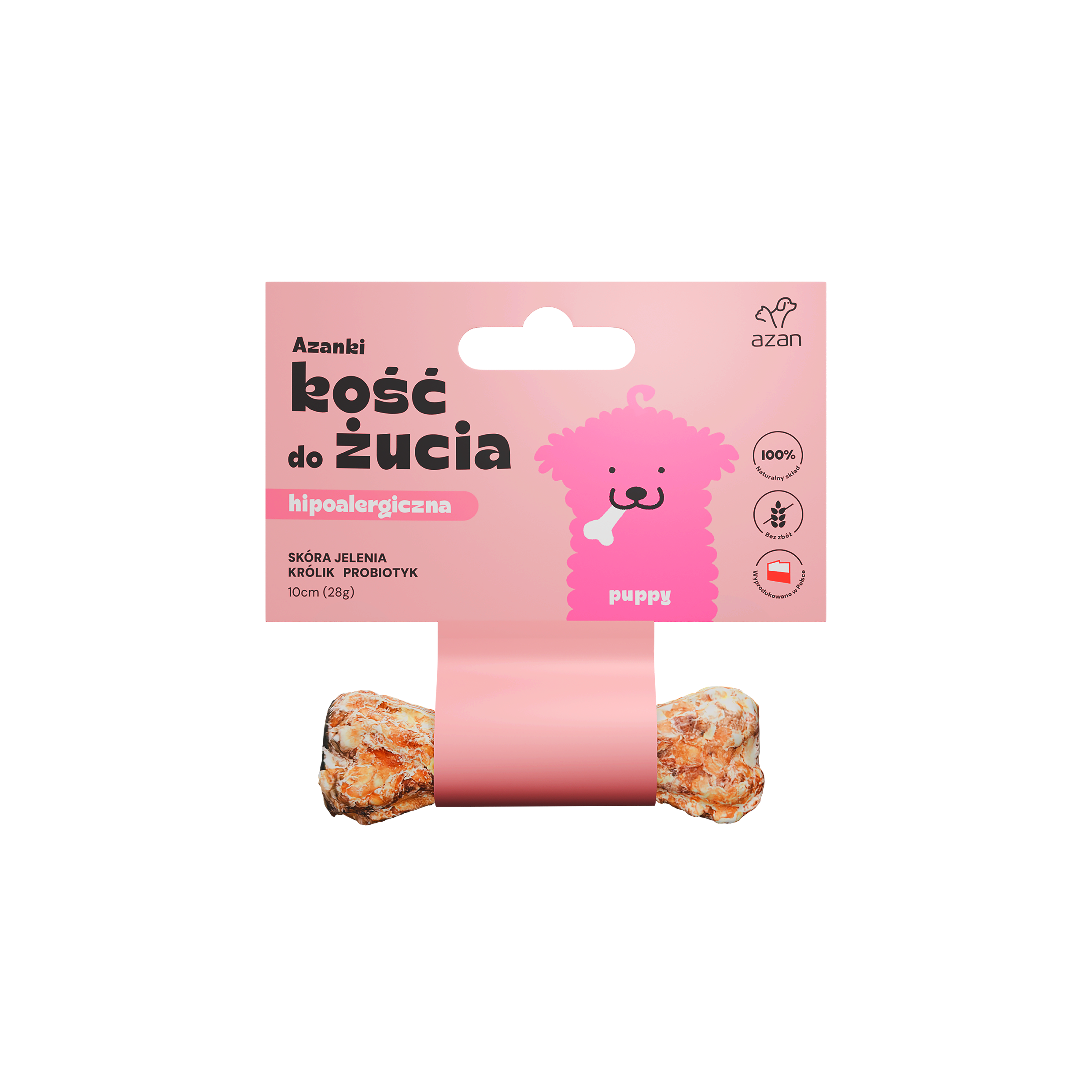 Azanki Kość do żucia PUPPY ze skóry jelenia z królikiem i probiotykiem 10cm