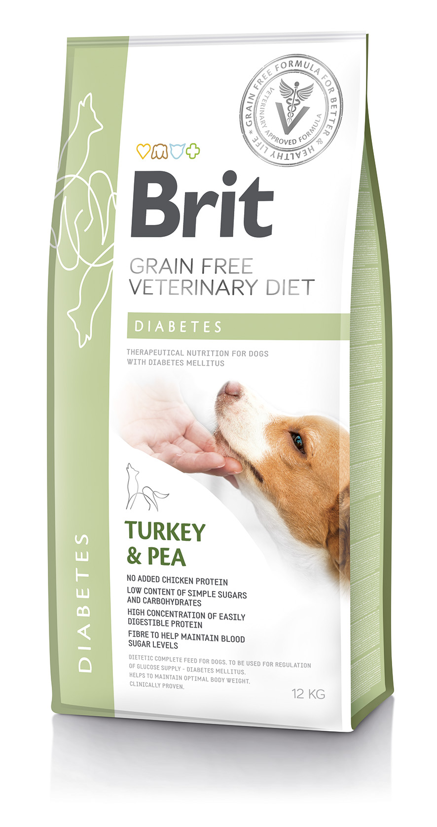 Brit Veterinary Diets Dog Grain Free Diabetes, indyk i żółty groszek, 12 kg Dietetyczna karma dla psów wymagających regulacji poziomu cukru we krwi