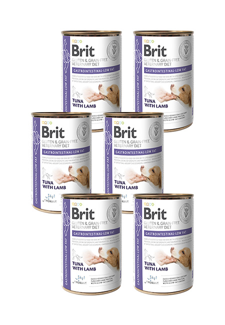 Zestaw 6 x 400g Brit Veterinary Diet Dog Gastrointestinal Low Fat, tuńczyk i jagnięcina Dietetyczna karma o niskiej zawartości tłuszczu dla psów w ekonomicznym zestawie