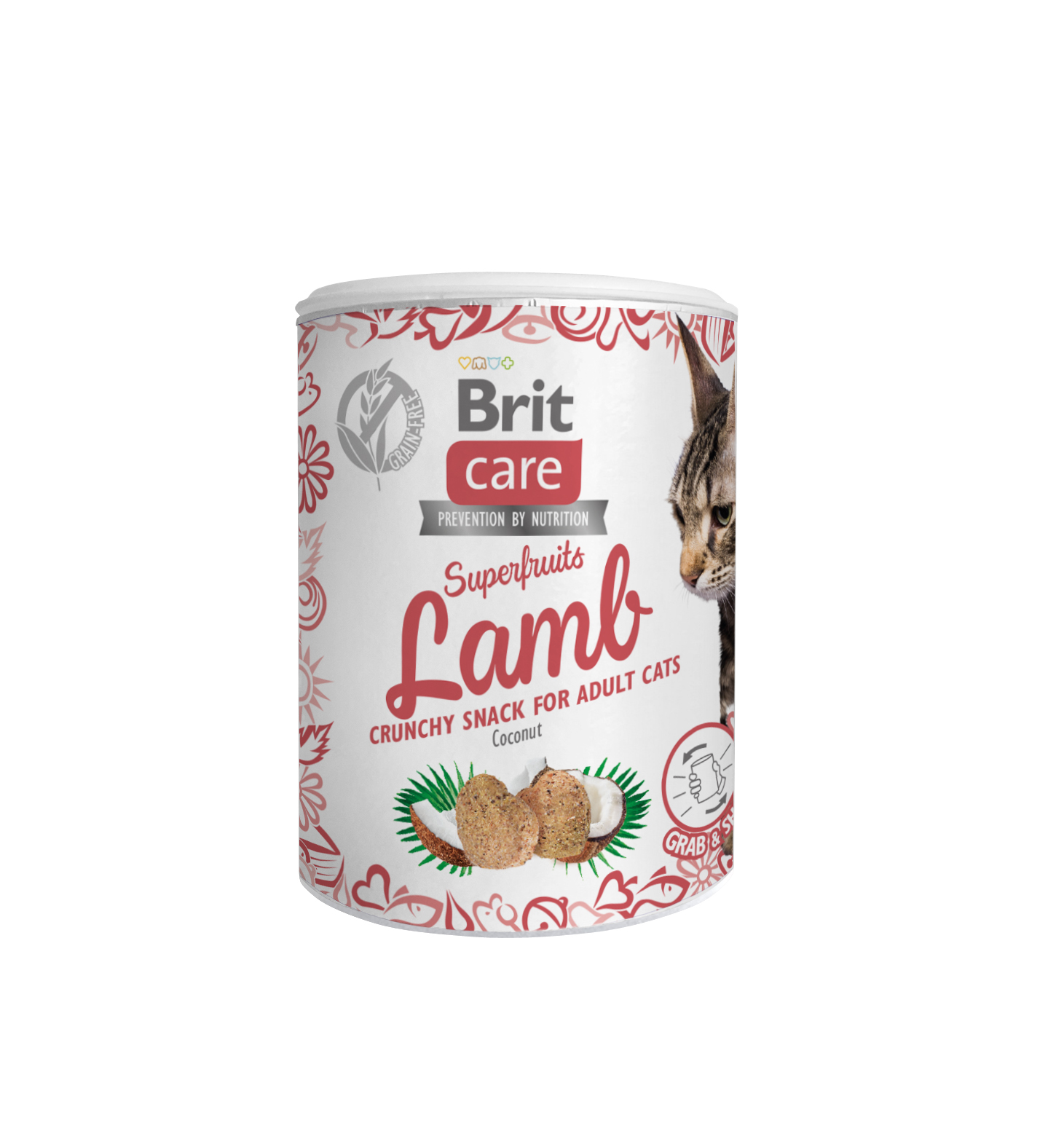 Brit Care Cat Snack Superfruits, jagnięcina i kokos, 100 g Przysmak dla dorosłych kotów
