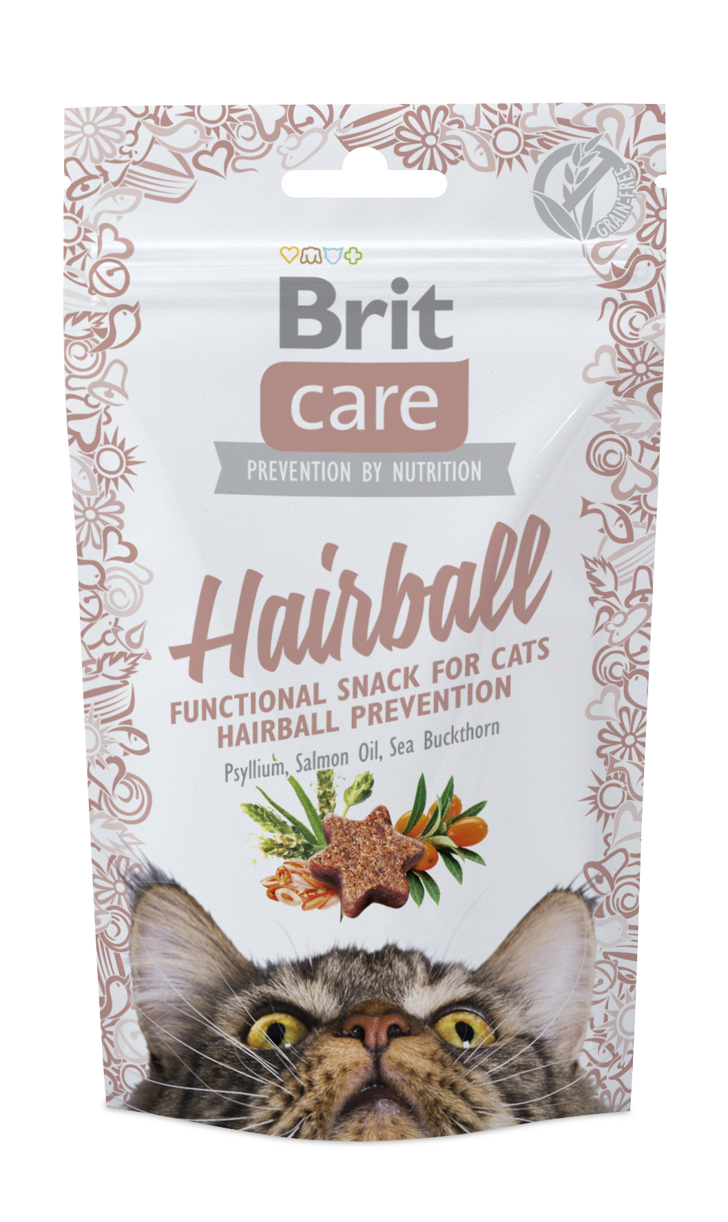 Brit Care Cat Snack Hairball, kaczka, 50 g Przekąska dla kota zmniejszająca powstawanie kulek sierści