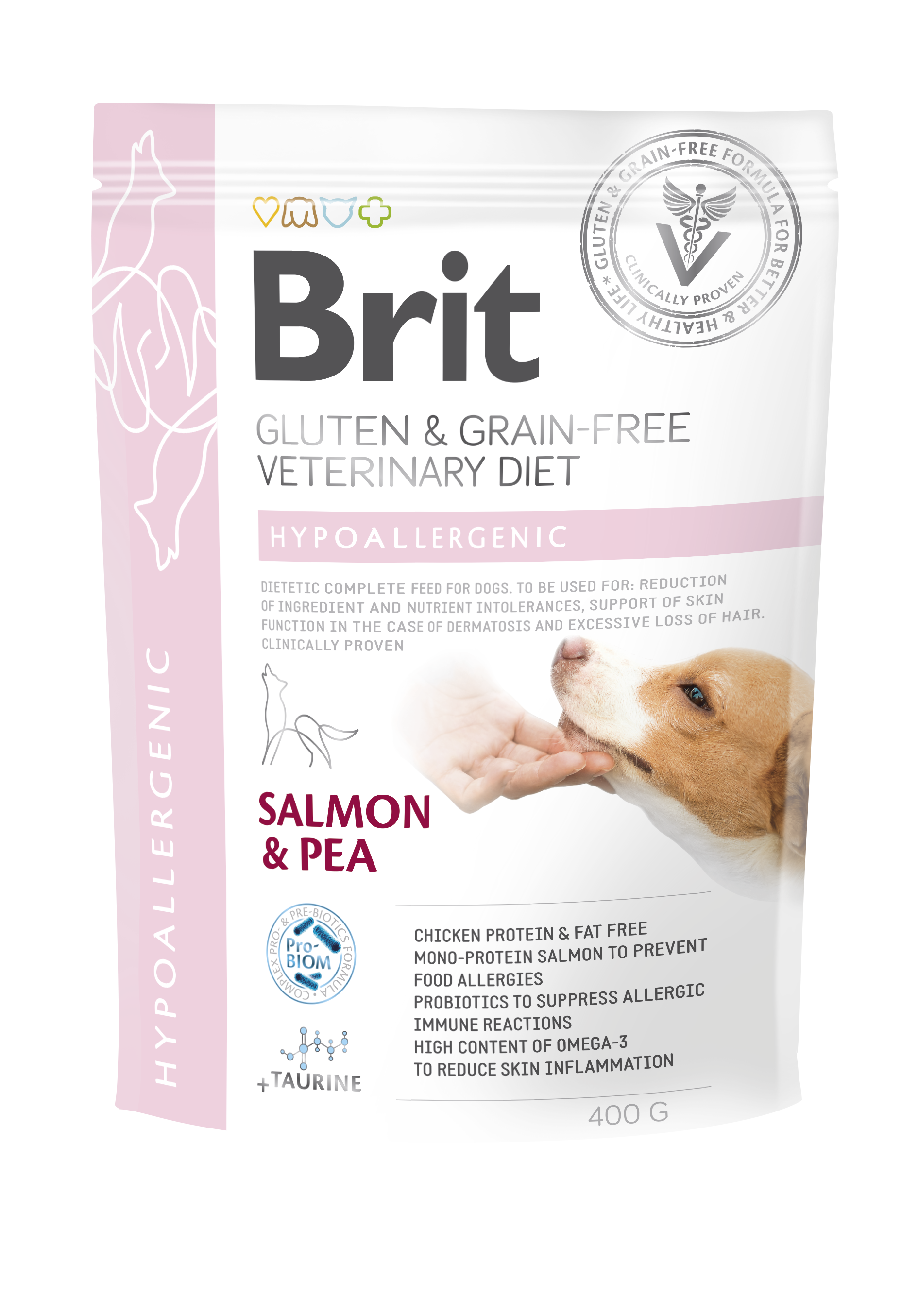 Brit Veterinary Diets Dog Grain Free Hypoallergenic, łosoś z groszkiem, 400g Weterynaryjna karma dla szczeniąt i dorosłych psów z problemami dermatologicznymi