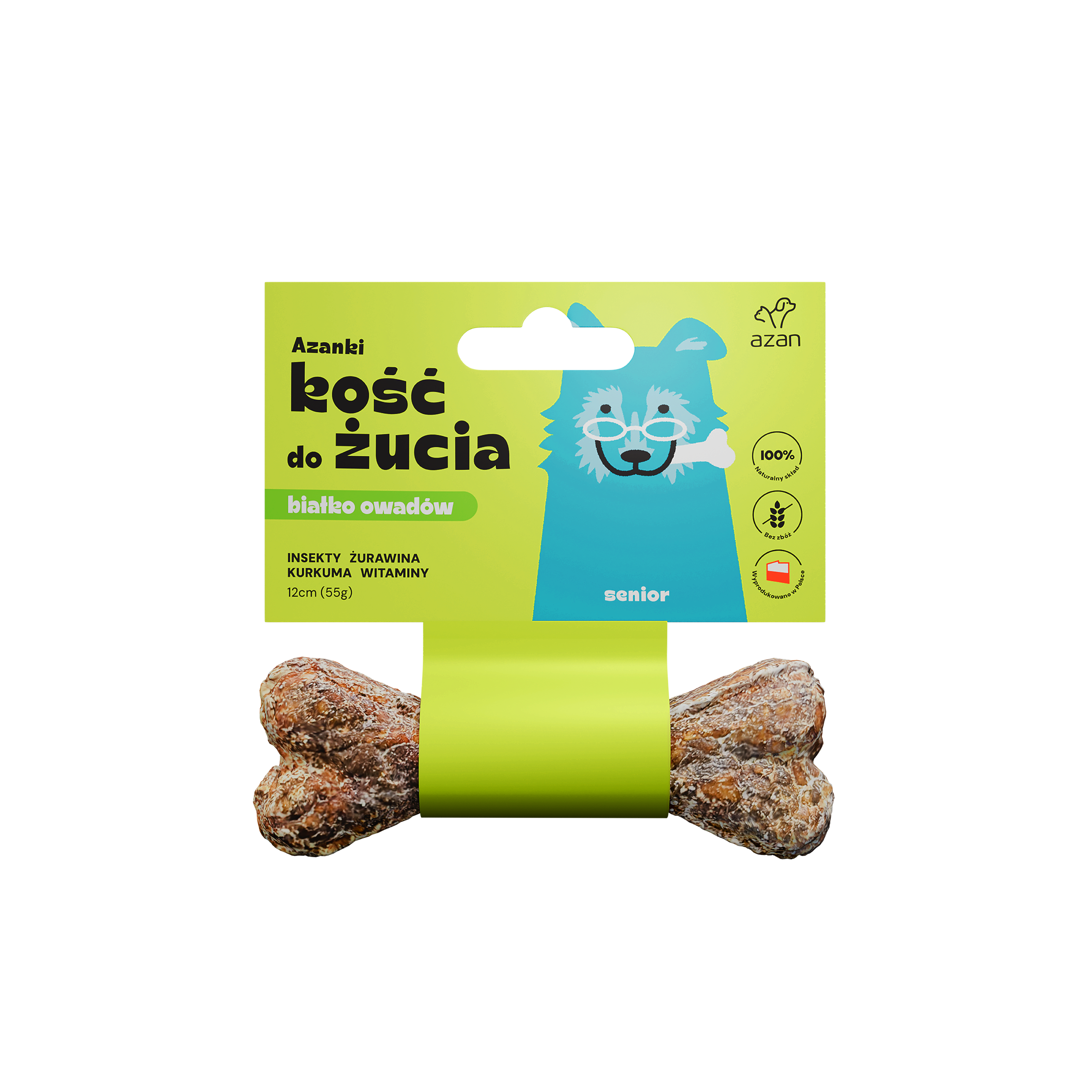 Azanki Kość do żucia SENIOR z insektami, żurawiną, kurkumą i witaminami 12cm
