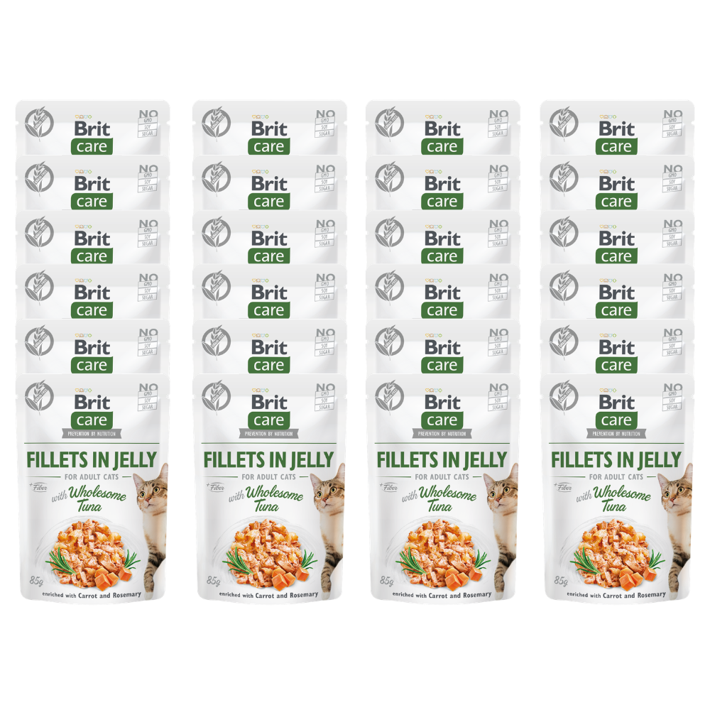 Promocja 20 szt + 4 szt Brit Care Cat Adult Fillets in Jelly with Wholesome Tuna enriched with Carrot & Rosemary 85g
