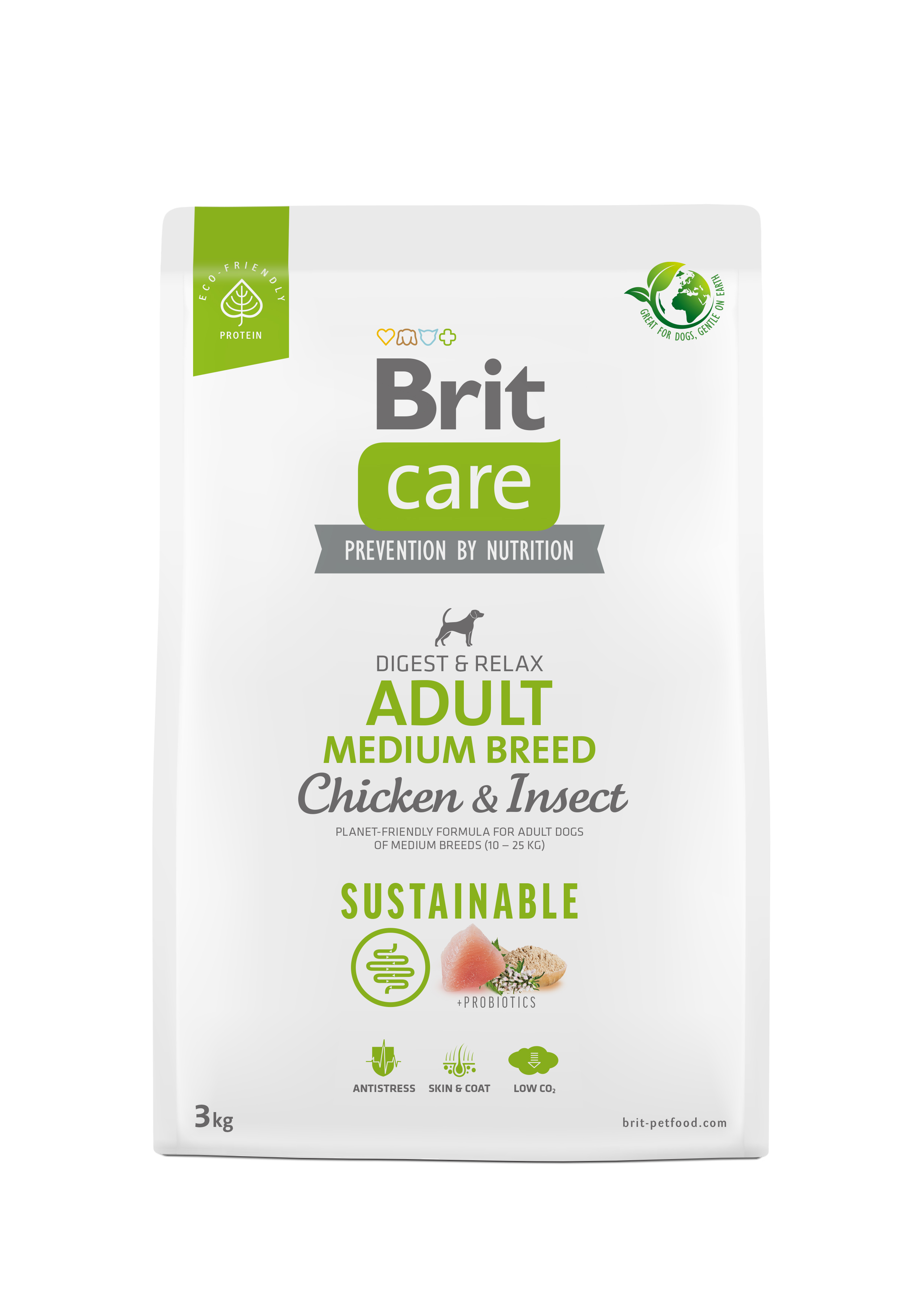 Brit Care Dog Sustainable Adult Medium Breed, kurczak i owady, 3 kg Pełnoporcjowa karma dla psów średnich ras