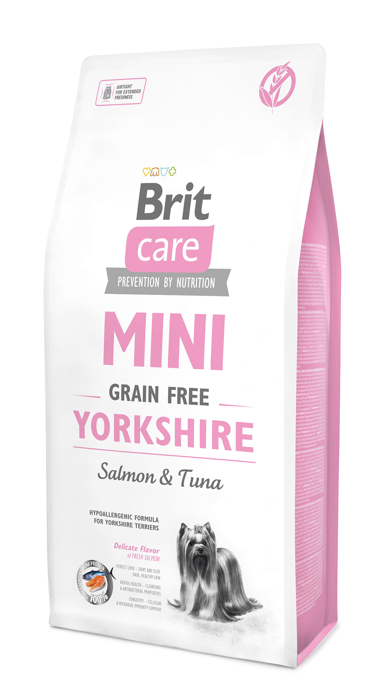 Brit Care Mini Grain-Free Yorkshire, łosoś i tuńczyk, 7 kg Pełnoporcjowa karma sucha dla dorosłych psów miniaturowych rasy yorkshire terrier