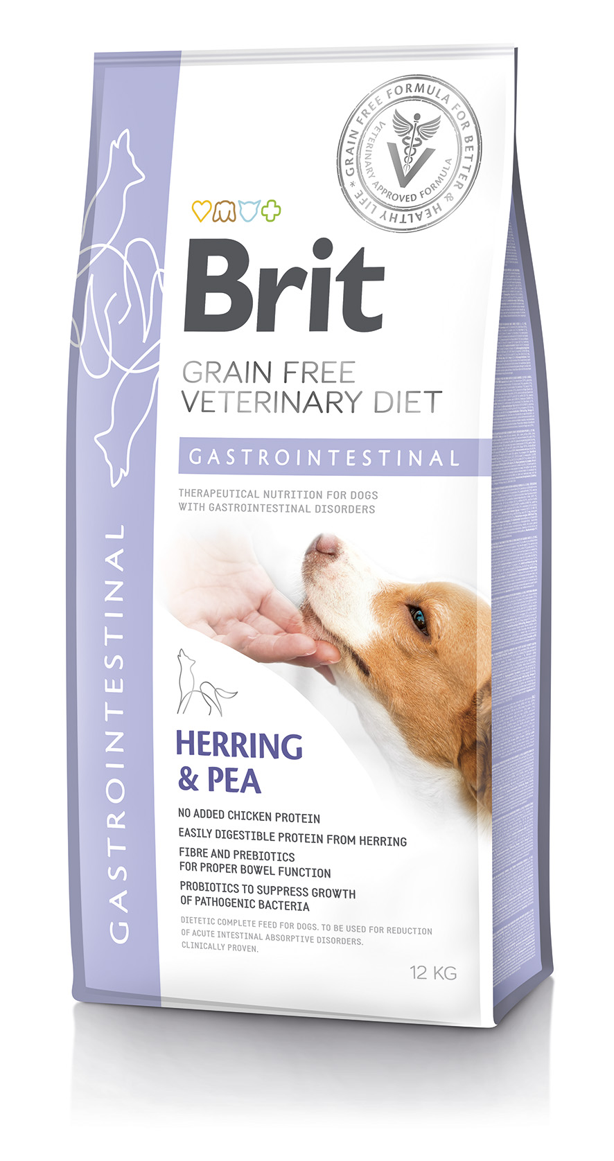 Brit Veterinary Diets Dog Grain Free Gastrointestinal, śledź z żółtym groszkiem, 12 kg Dietetyczna karma dla szczeniąt i dorosłych psów z problemami przewodu pokarmowego