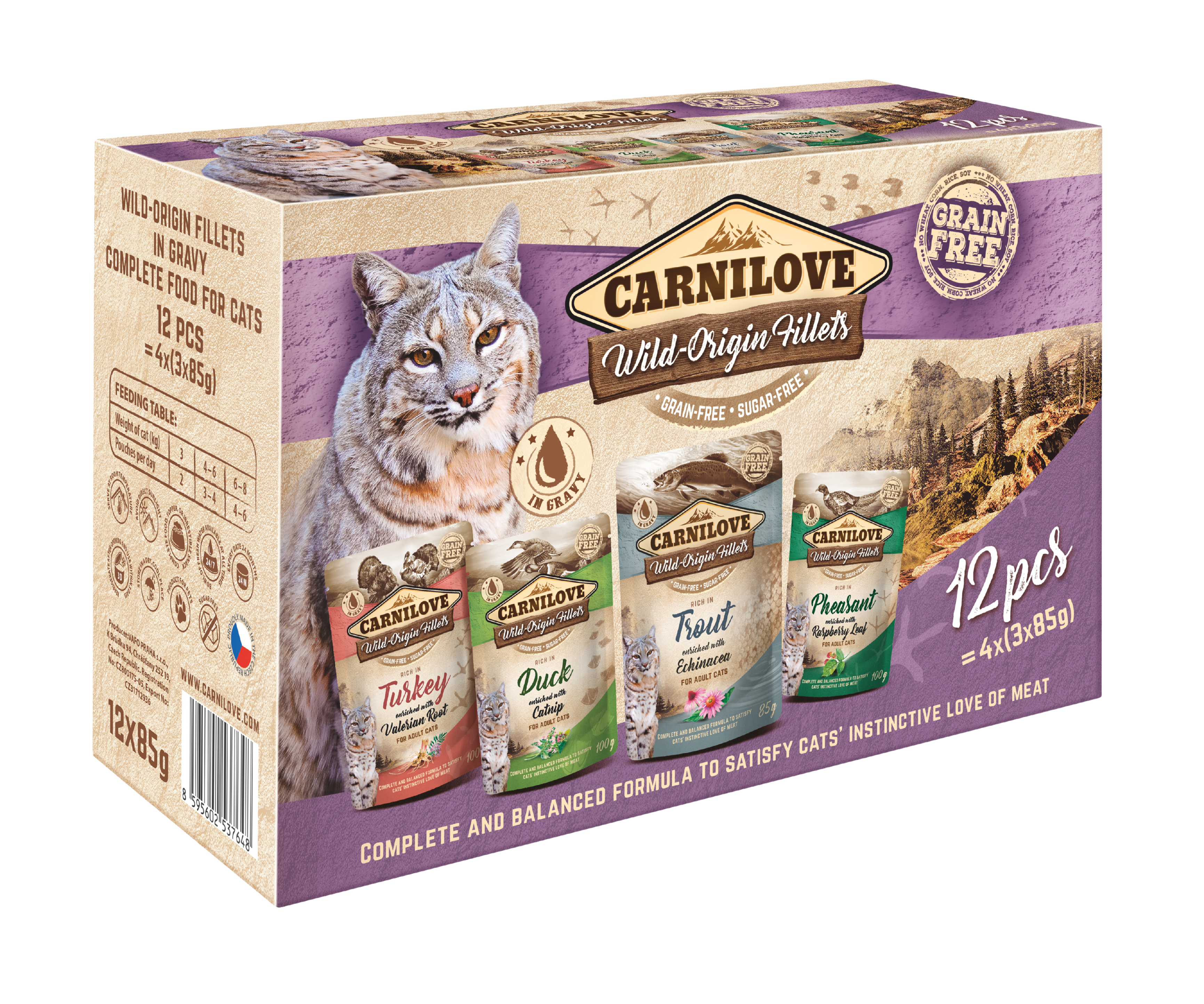 Carnilove Cat Pouch Multipack, różne smaki, 12 x 85g Zestaw pełnoporcjowych karm mokrych dla kotów dorosłych