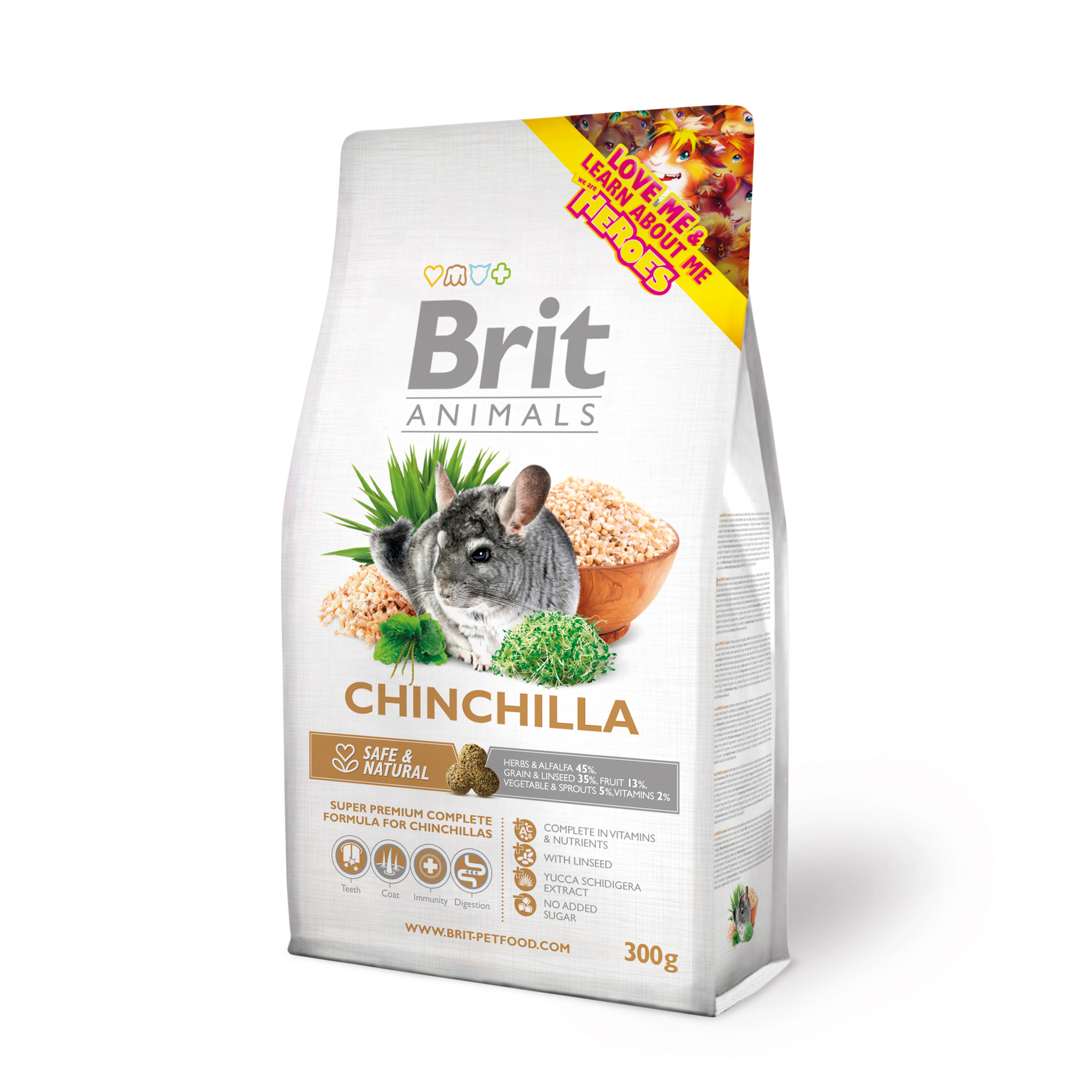 Brit Animals Chinchila Complete, lucerna, 300 g Pełnoporcjowa karma w postaci granulatu dla szynszyli