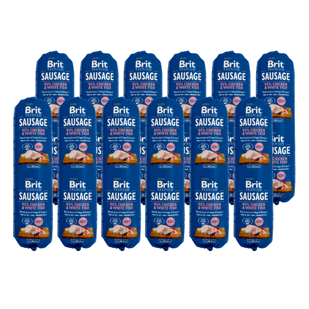 Promocja: 10 szt + 2 szt Brit Premium by Nature Dog Adult Sausage Chicken & White Fish