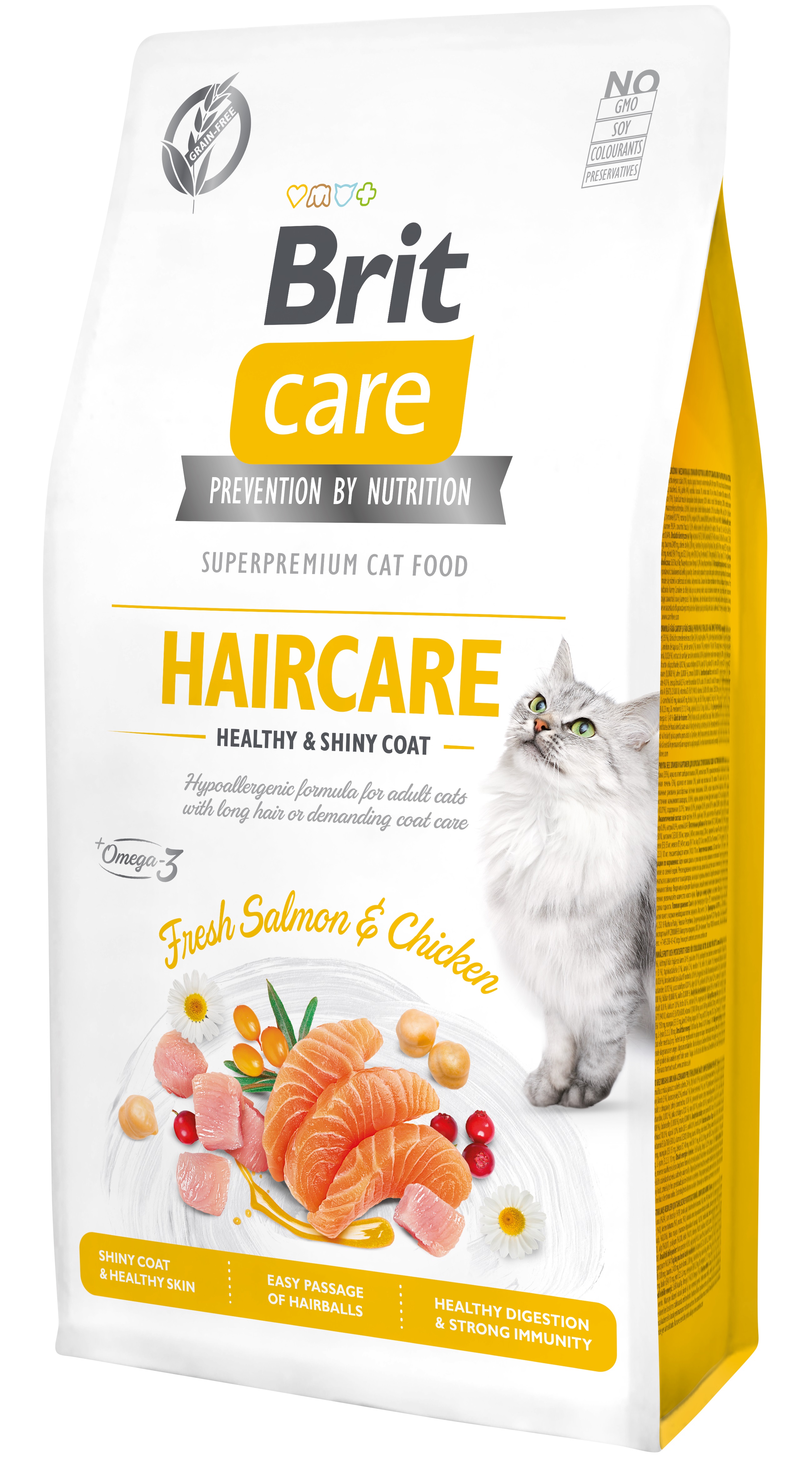 Brit Care Cat Grain-Free Haircare, łosoś i kurczak, 7 kg Pełnoporcjowa karma sucha dla kotów wymagających szczególnej pielęgnacji sierści