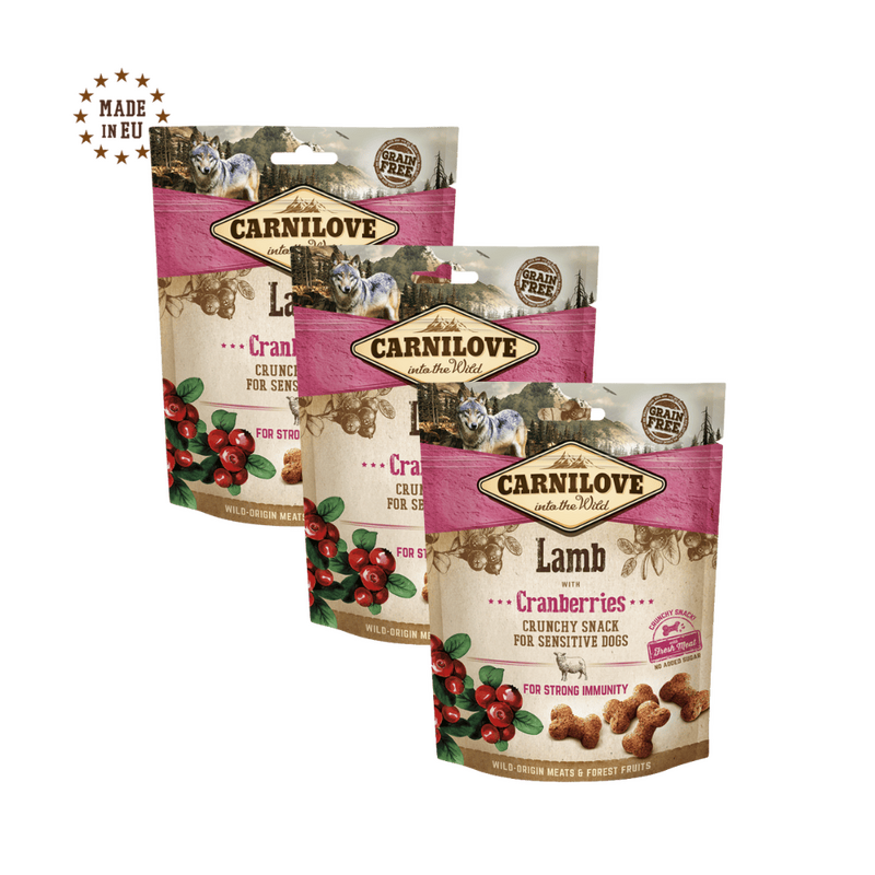Pakiet 3x200g Carnilove Crunchy Snack, jagnięcina i żurawina Przysmaki w ekonomicznym trójpaku