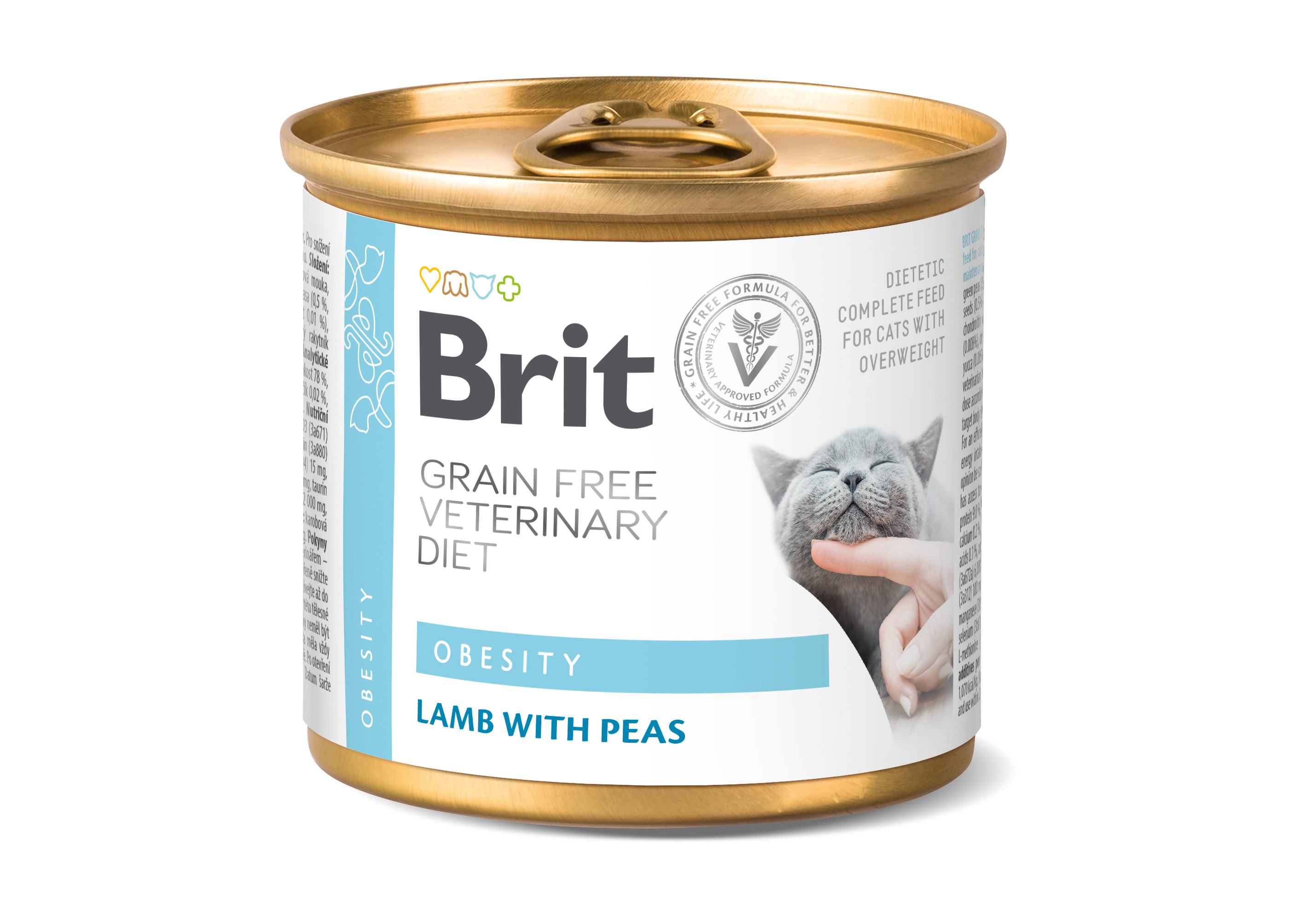 Brit Grain Free Veterinary Diet Cat Obesity, jagnięcina i groszek zielony, 200 g Dietetyczna karma pełnoporcjowa dla kotów z nadwagą lub otyłością