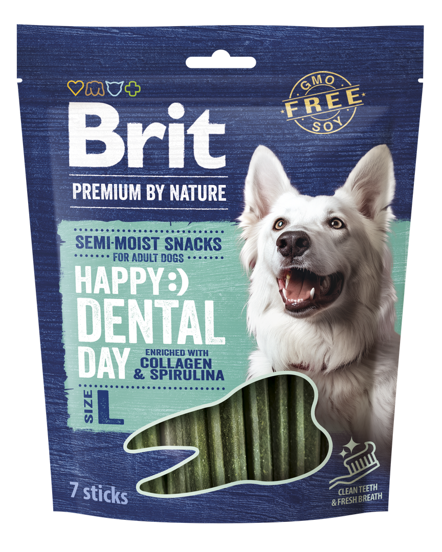 Brit Premium by Nature Semi-moist Snack Dental Stick L, 250 g Dentystyczna przekąska dla psów średnich i dużych z kolagenem oraz spiruliną