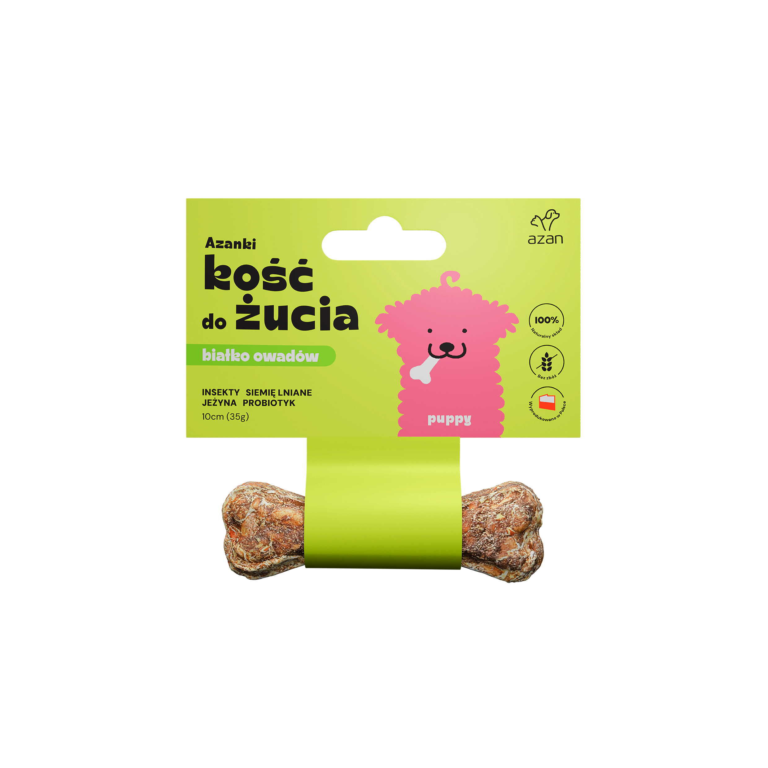 Azanki Kość do żucia PUPPY z insektami, siemieniem lnianym, jeżyną i probiotykiem 10cm