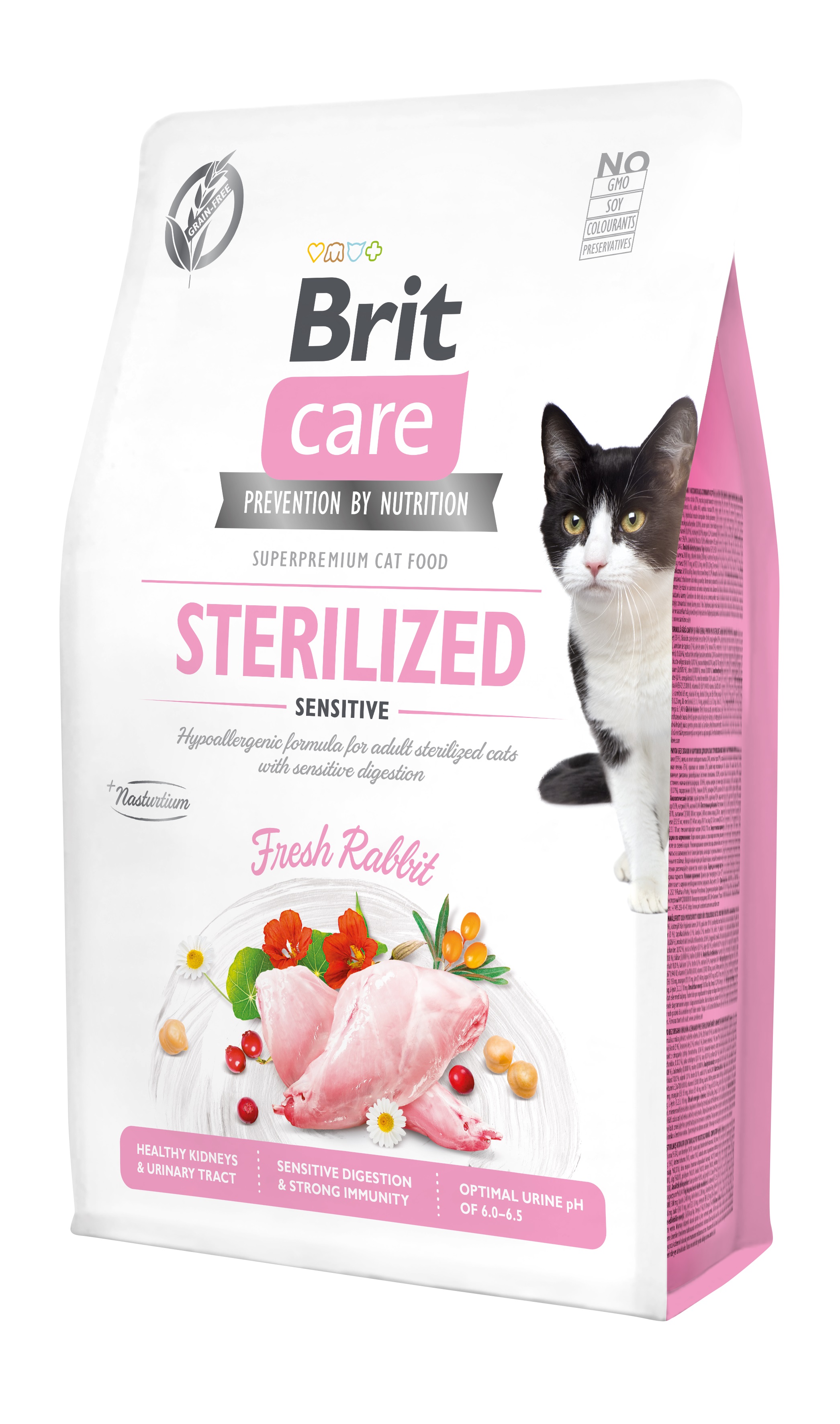 Brit Care Cat Grain-Free Sterilized Sensitive, królik, 2 kg Pełnoporcjowa karma sucha dla kotów sterylizowanych o wrażliwym przewodzie pokarmowym