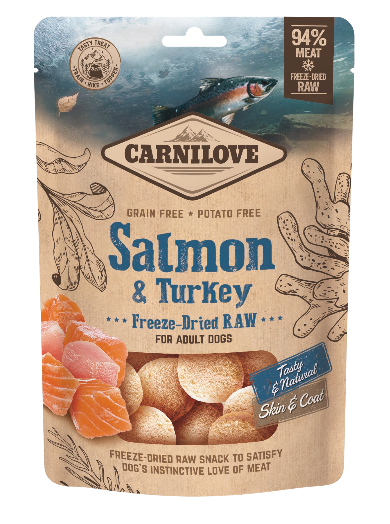 Carnilove Raw Freeze-dried Snack, łosoś i indyk, 60g Uzupełniająca karma dla psów