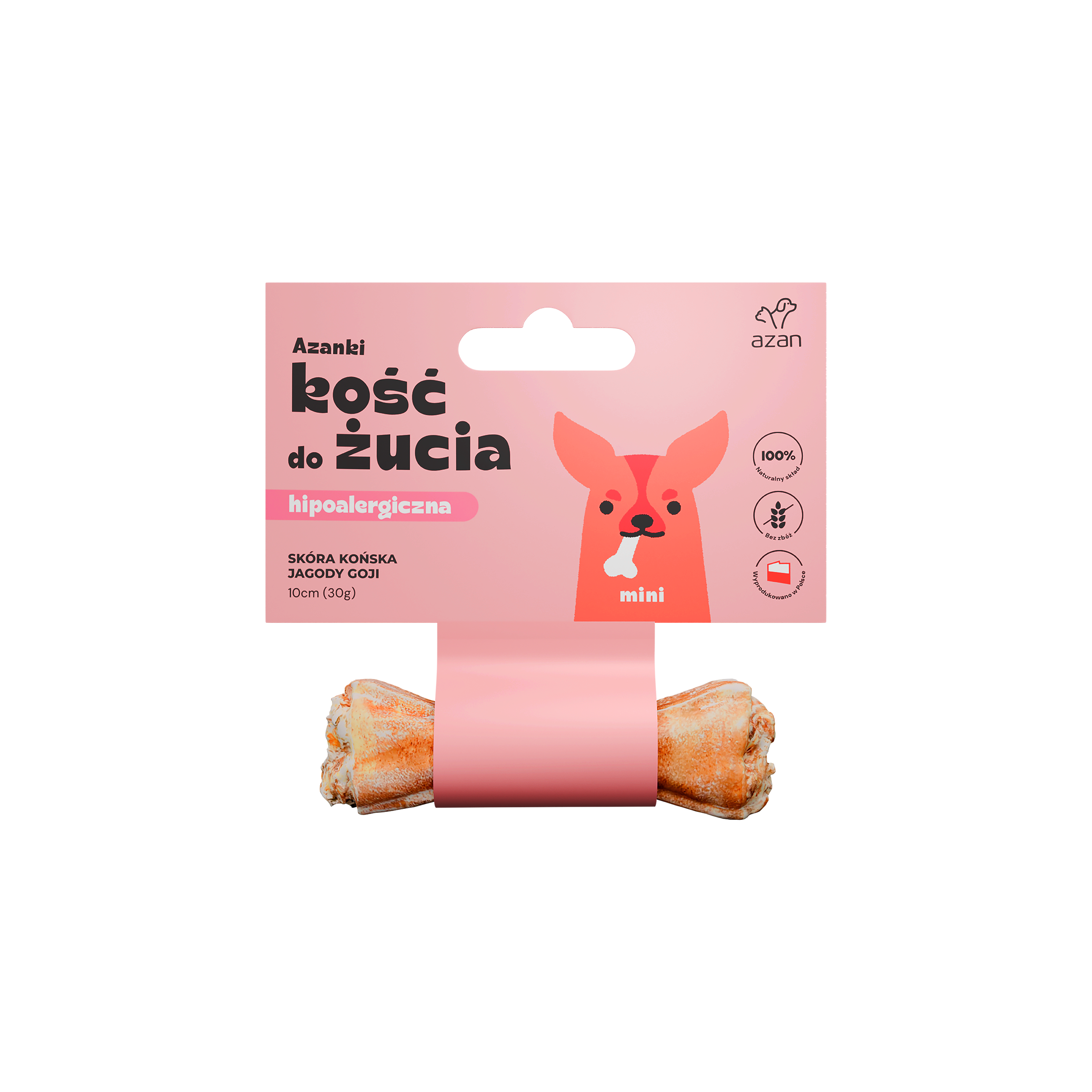 Azanki Kość do żucia MINI ze skóry końskiej z jagodami goji 10cm