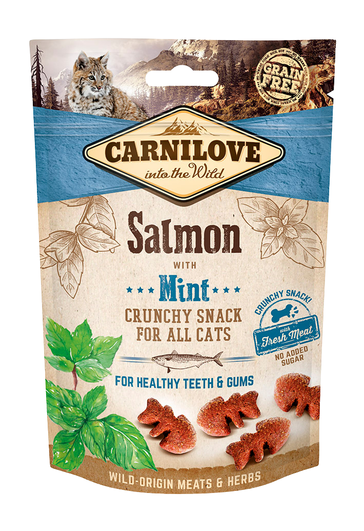 Carnilove Crunchy Snack, łosoś i mięta, 50g Karma uzupełniająca dla wszystkich kotów