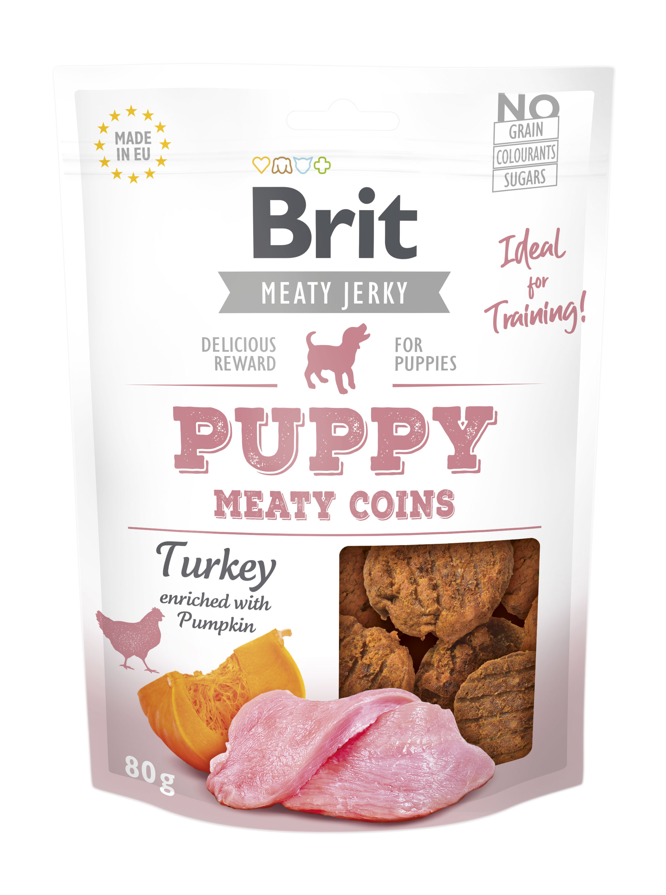 Brit Jerky Snack, indyk i kurczak z dynią, 80 g Karma uzupełniająca dla szczeniąt