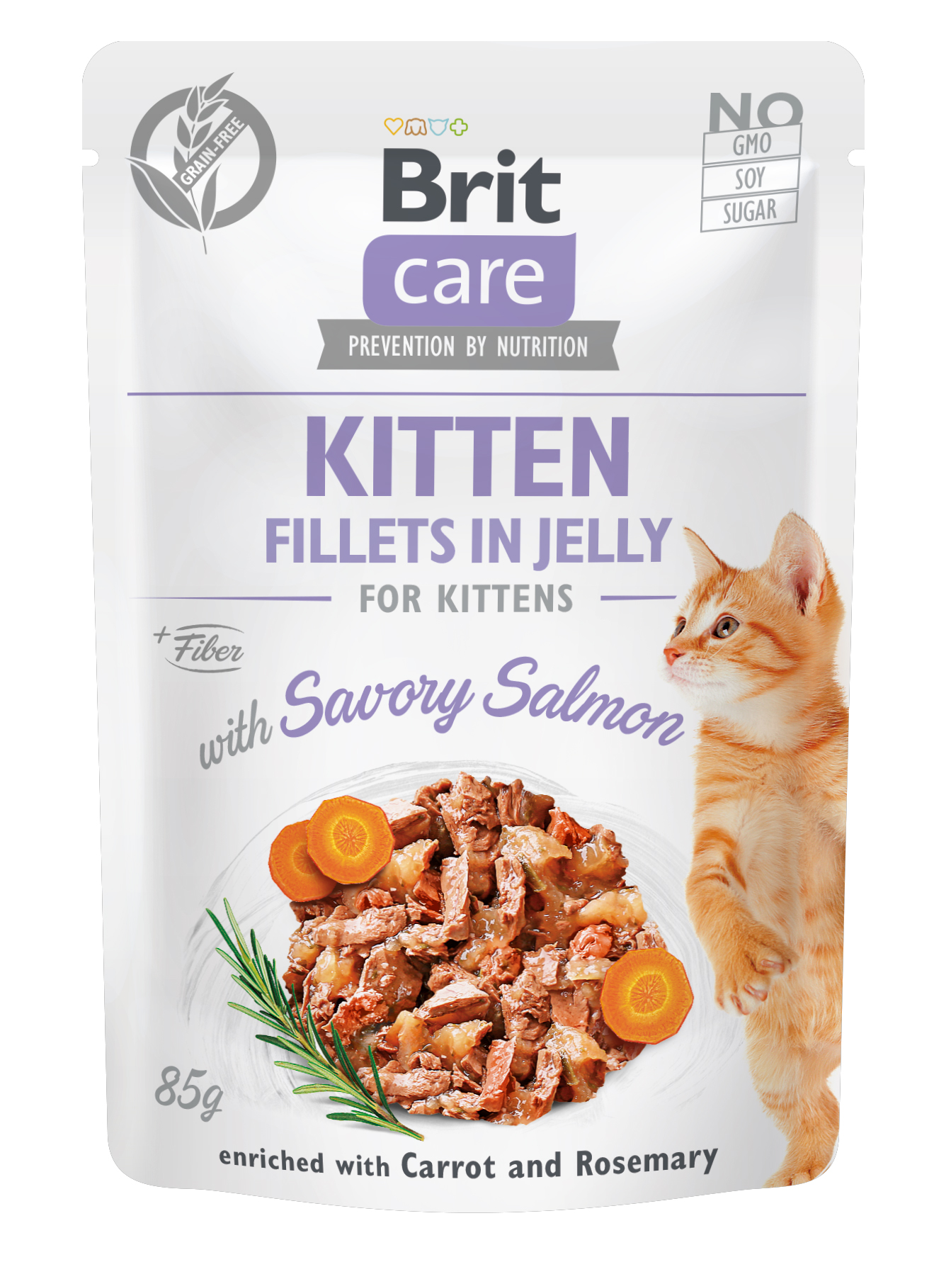 Brit Care Cat Fillets in Jelly Kitten, łosoś, marchew i rozmaryn Pełnoporcjowa karma mokra dla kociąt wszystkich ras