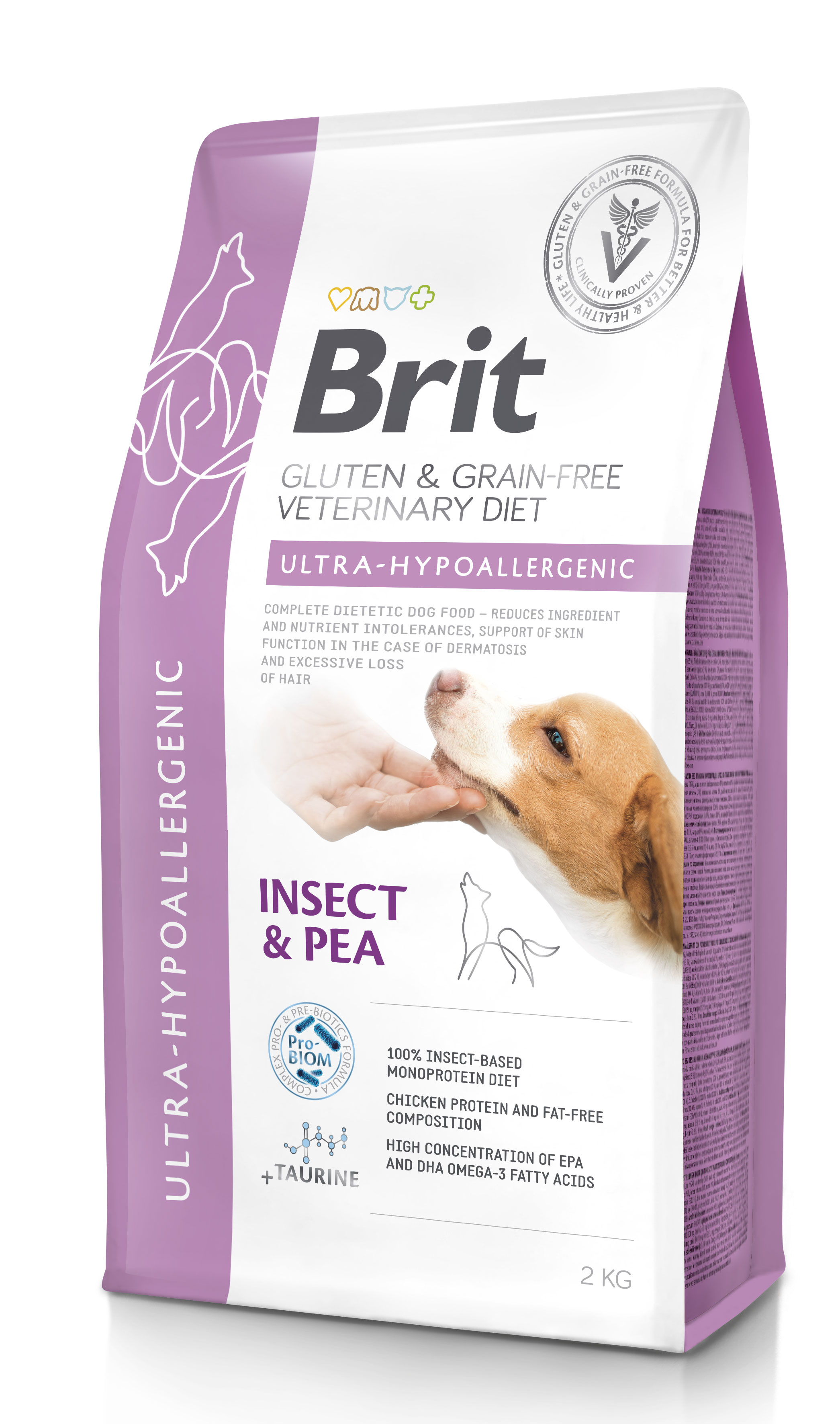 Brit Veterinary Diets Dog Gluten & Grain Free Ultra-Hypoallergenic, białko owadów i groch, 2 kg Dietetyczna karma dla psów z nietolerancjami pokarmowymi