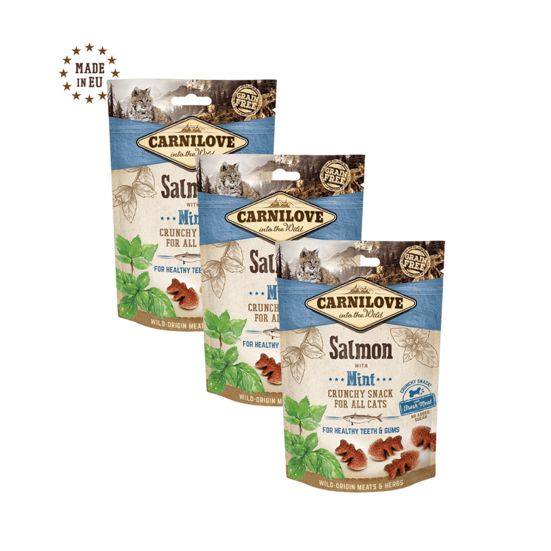 Pakiet 3x50g Carnilove Crunchy Snack, łosoś i mięta Przysmaki w ekonomicznym trójpaku