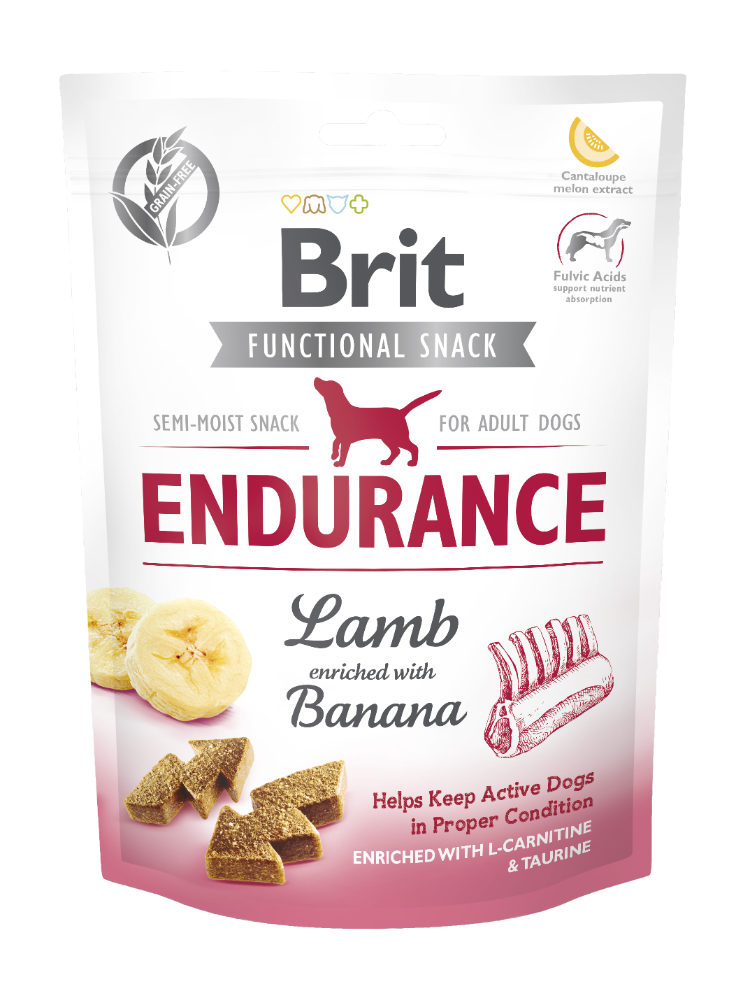 Brit Care Dog Functional Snack Endurance, jagnięcina i banan, 150 g Funkcjonalna karma uzupełniająca dla psów dorosłych