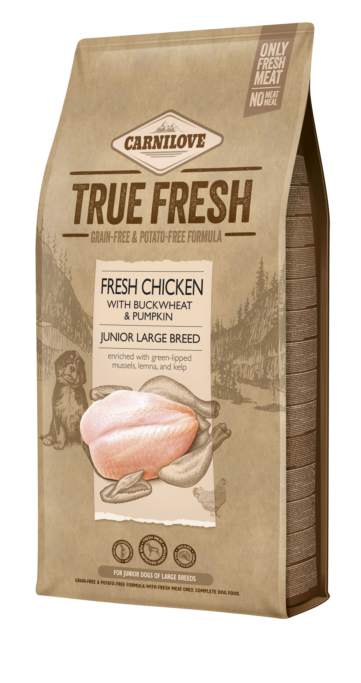 Carnilove True Fresh Dog Junior Large Breed, kurczak, 11,4kg Pełnoporcjowa karma dla młodych psów dużych ras