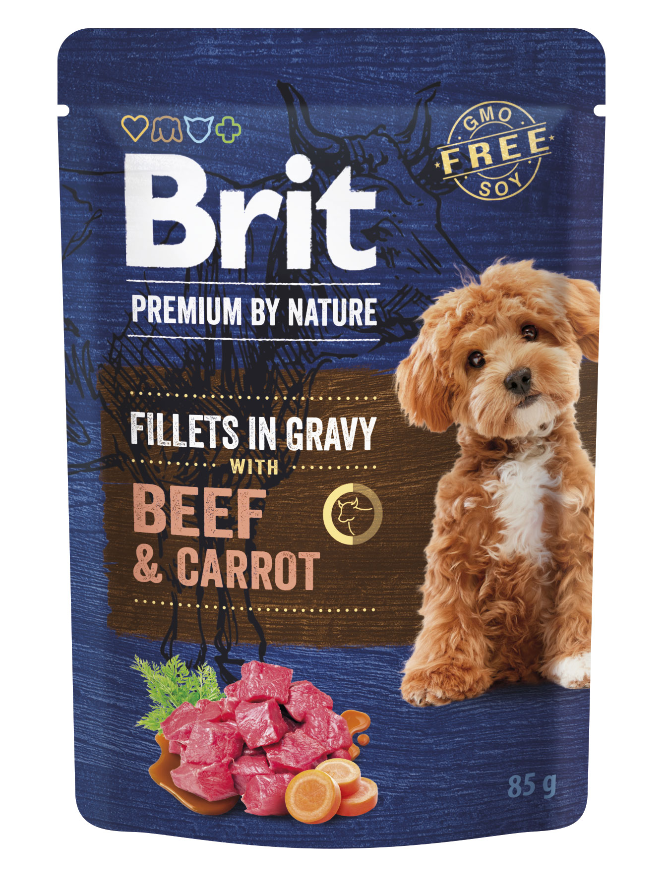 Brit Premium by Nature Dog Fillets in Gravy, wołowina i marchewka, 85 g Pełnoporcjowa mokra karma premium dla dorosłych psów