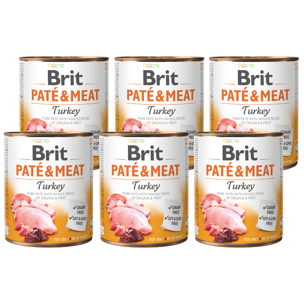Promocja 5 szt + 1 szt Brit Pate & Meat Dog Adult Turkey