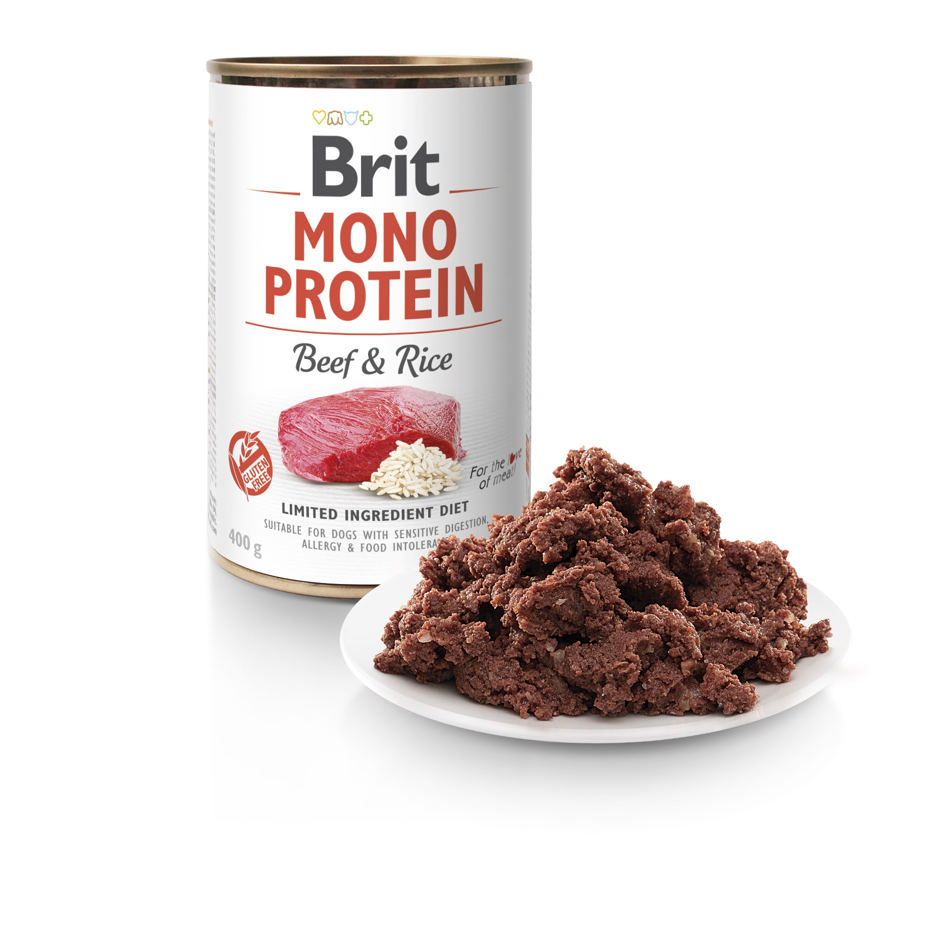 Brit Mono Protein, wołowina i ryż, 400 g Monobiałkowa karma mokra w puszce dla psów dorosłych