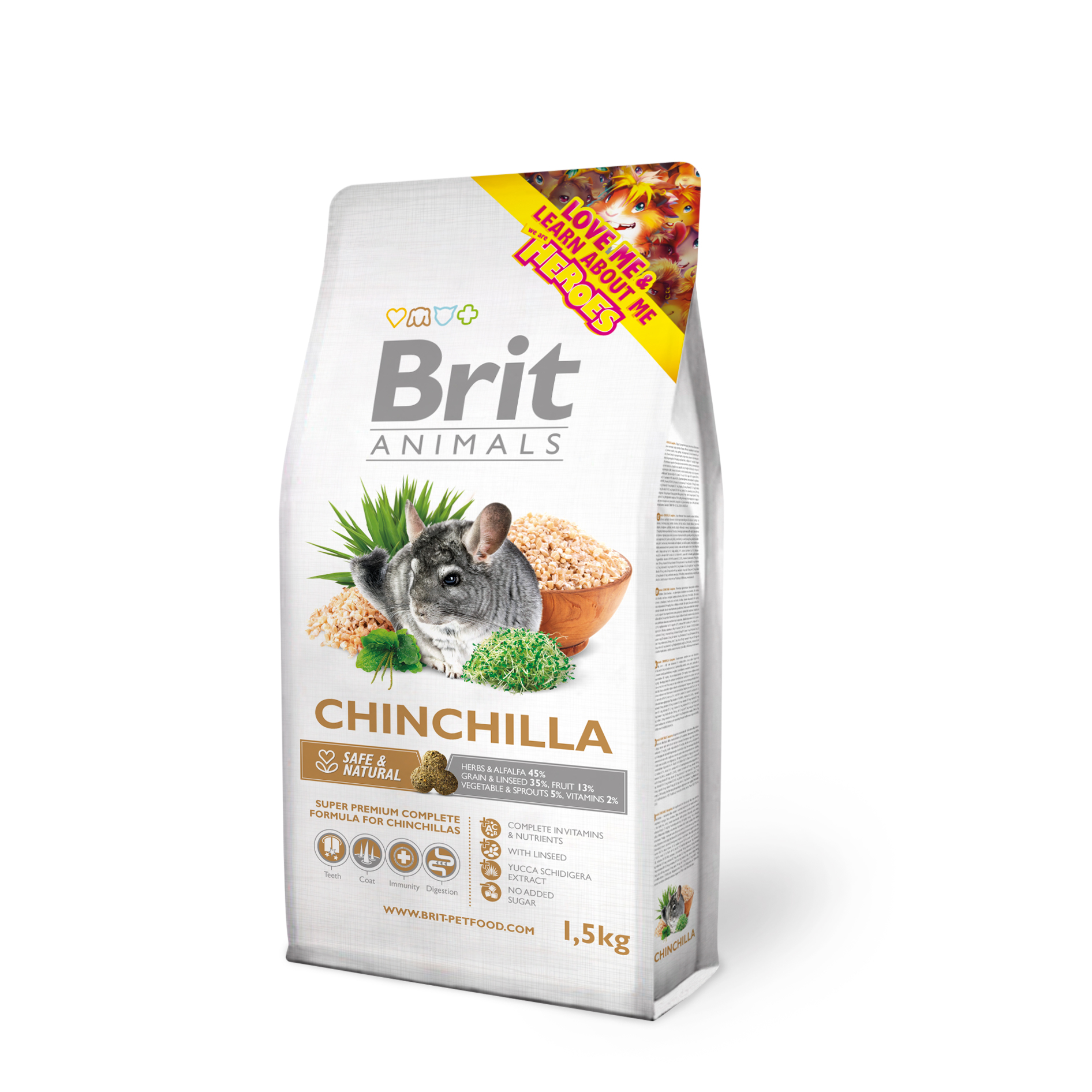 Brit Animals Chinchila Complete, lucerna, 1,5 kg Pełnoporcjowa karma w postaci granulatu dla szynszyli