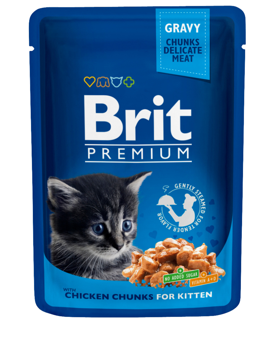 Brit Premium Cat Pouches Kitten, kurczak, 100 g Pełnoporcjowa karma mokra dla kociąt i młodych kotów