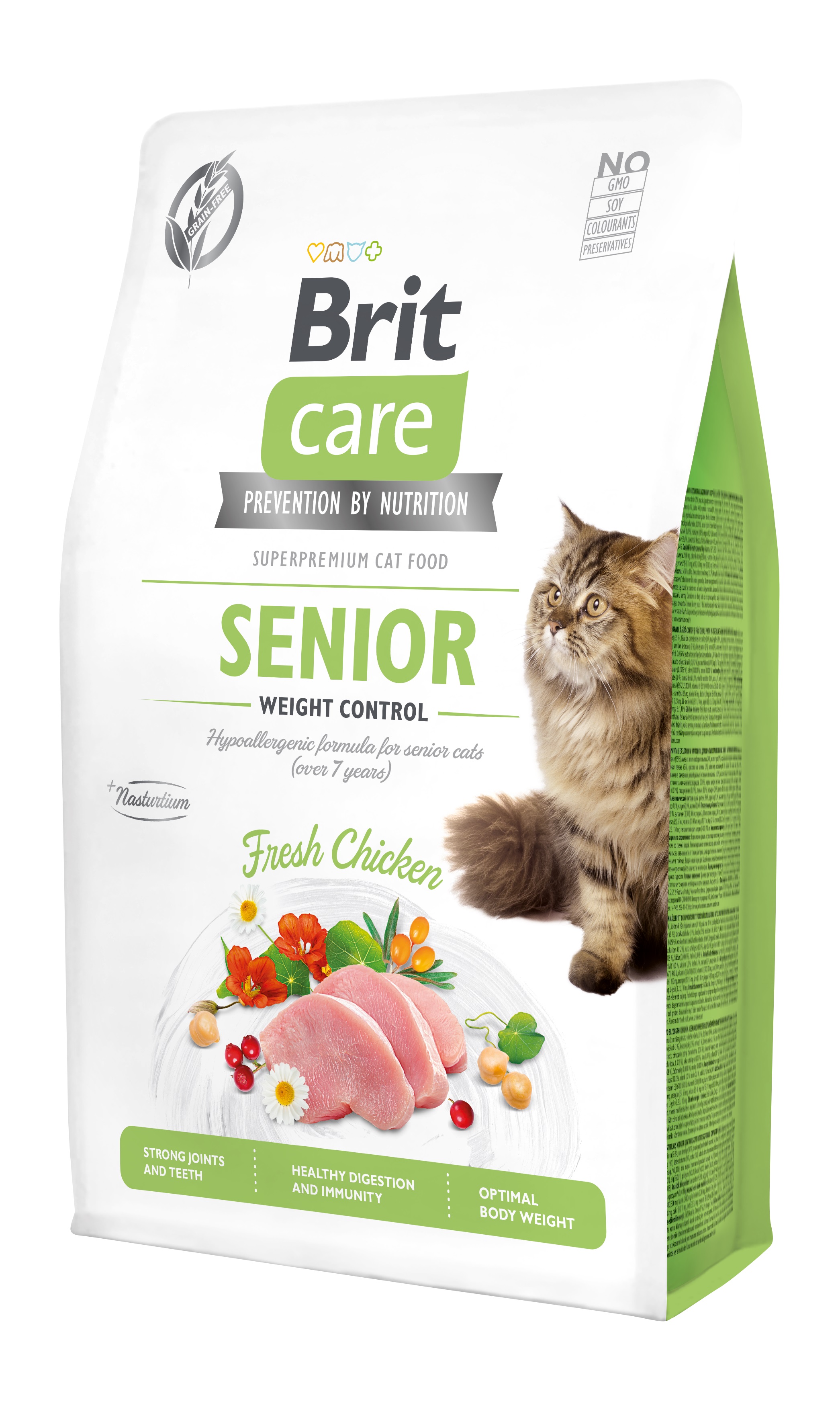 Brit Care Cat Grain-Free Senior, kurczak, 2 kg Pełnoporcjowa karma sucha dla kotów starszych i sterylizowanych