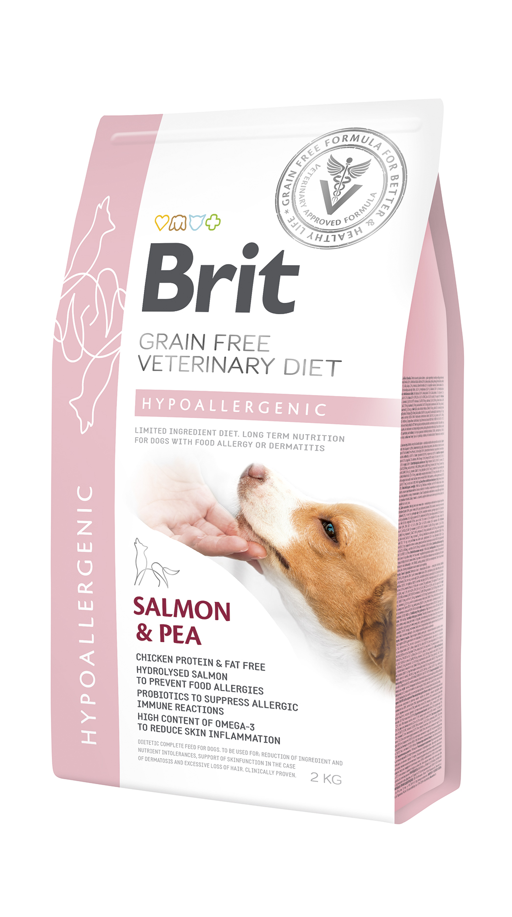 Brit Veterinary Diets Dog Grain Free Hypoallergenic, łosoś z groszkiem, 2 kg Weterynaryjna karma dla szczeniąt i dorosłych psów z problemami dermatologicznymi