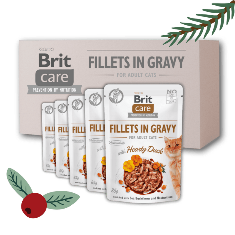 Gwiazdkowy zestaw "18+6" Brit Care Cat Pouches Fillets in Gravy, kaczka Pakiet pełnoporcjowej mokrej karmy dla dorosłych kotów w super cenie