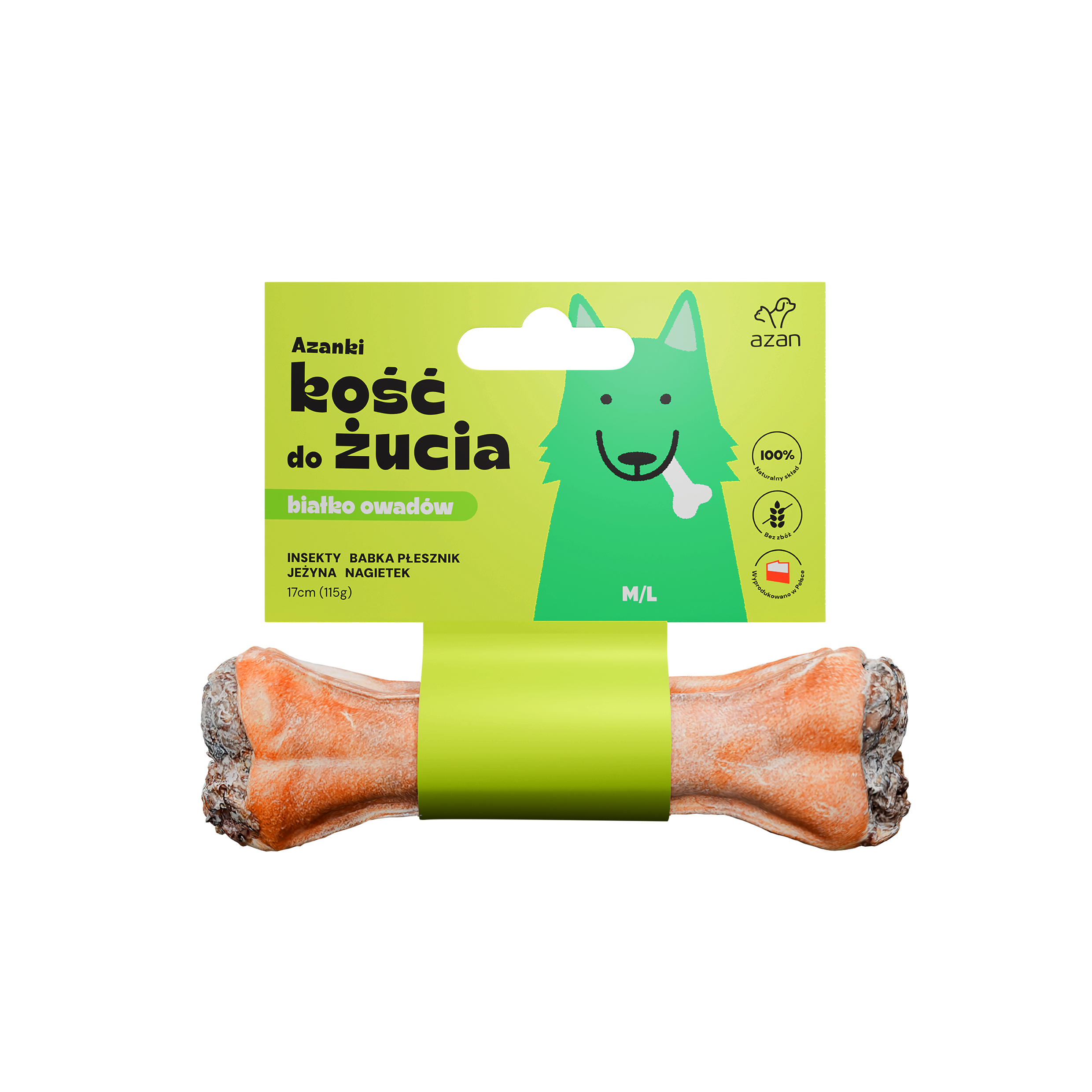 Azanki Kość do żucia M/L z insektami, babką płesznik, jeżyną i nagietkiem 17cm