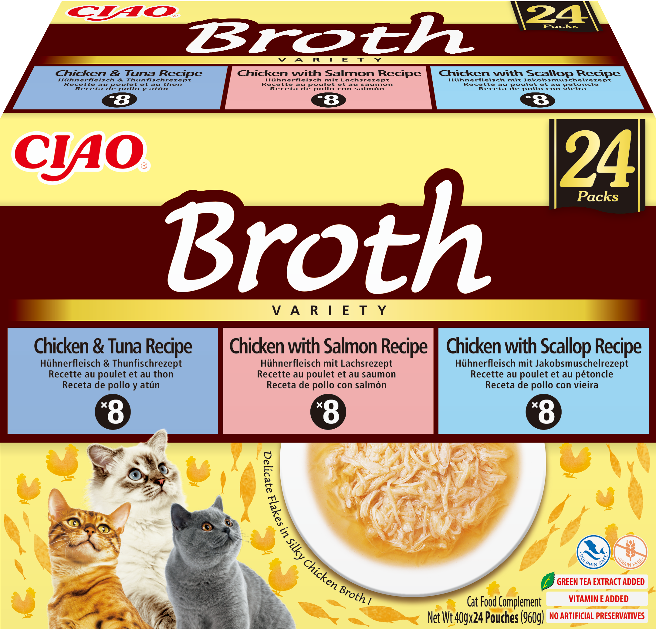 INABA CIAO Broth 24p Chicken, Fish, Scallop 24x40g (960g)