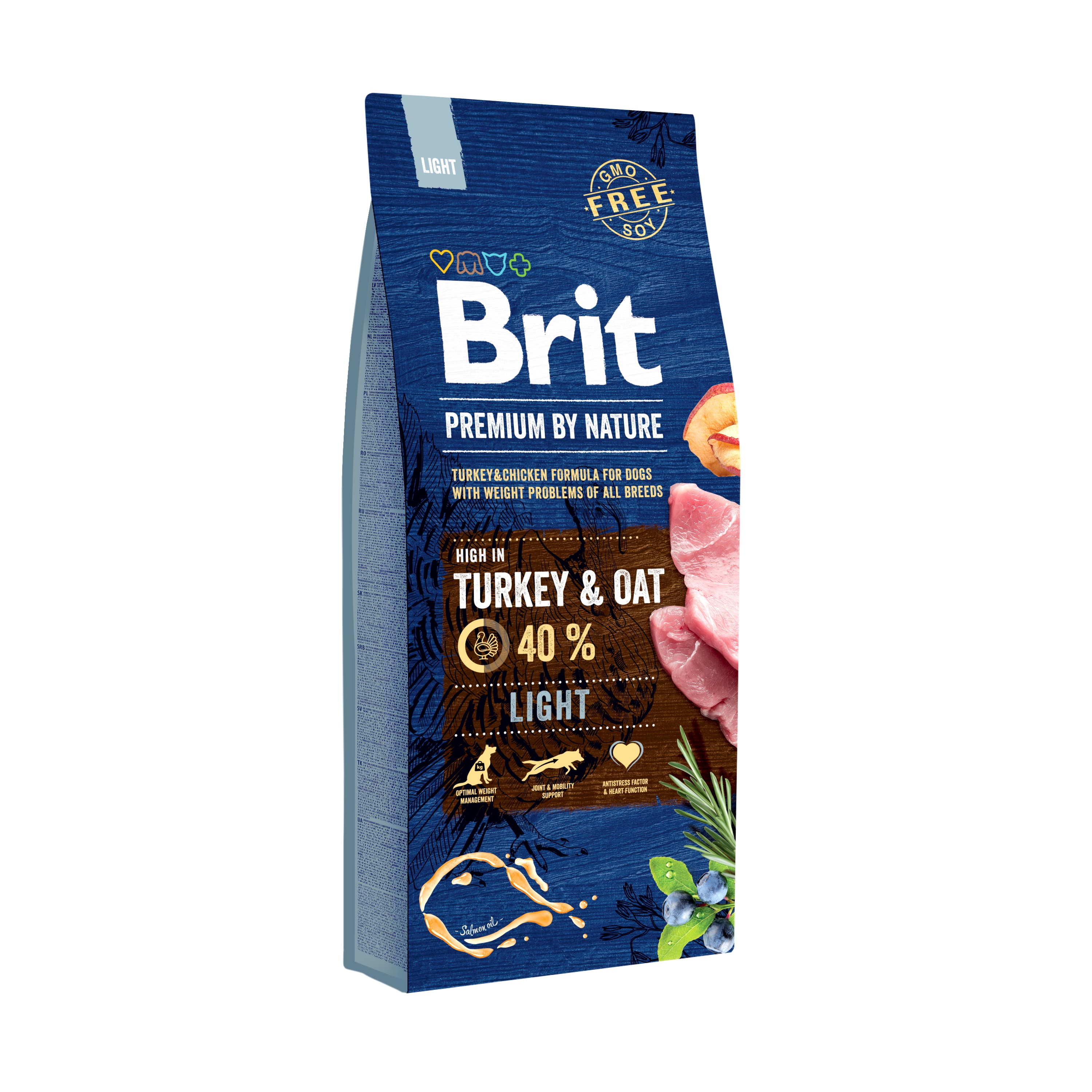 Brit Premium by Nature Light, indyk i owies, 15 kg Pełnoporcjowa karma niskokaloryczna dla psów wszystkich ras z nadwagą