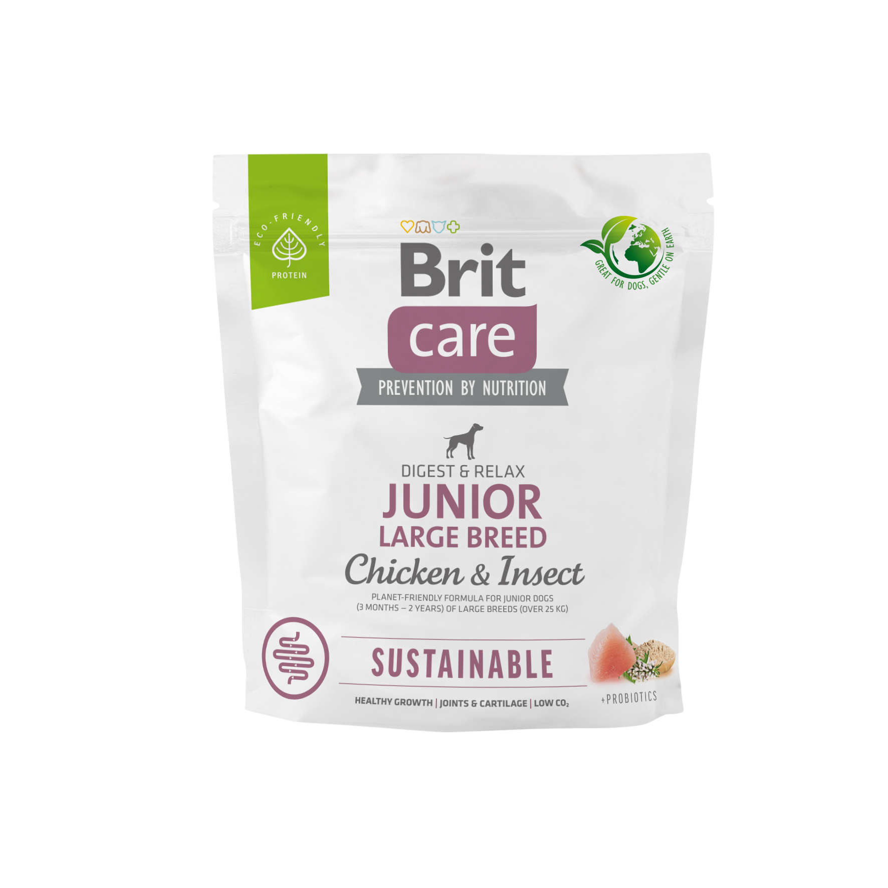 Brit Care Dog Sustainable Junior Large Breed, kurczak i owady, 1 kg Pełnoporcjowa karma dla młodych psów dużych ras