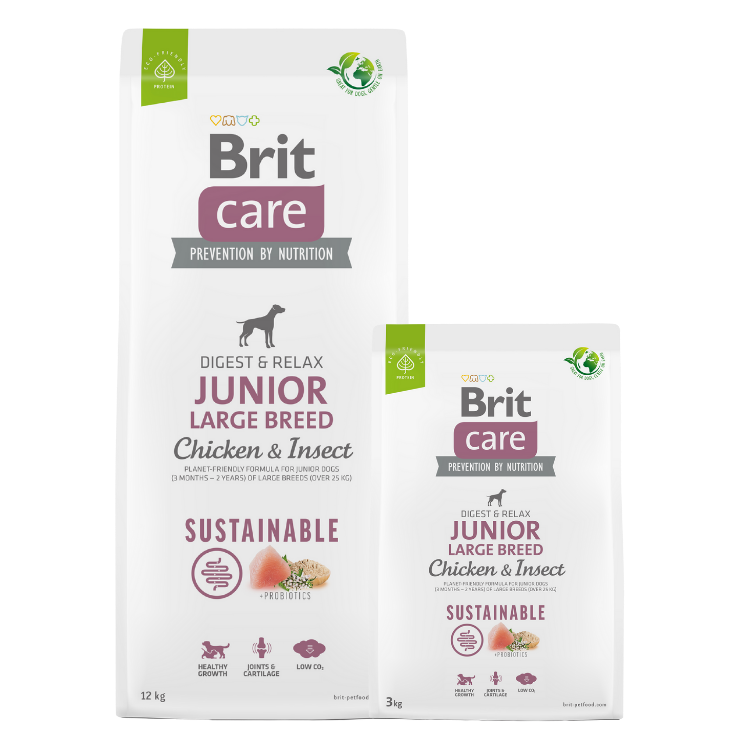 Promocja: 12kg + 3kg Brit Care Sustainable Dog Junior Large Breed Chicken & Insect w atrakcyjnej cenie